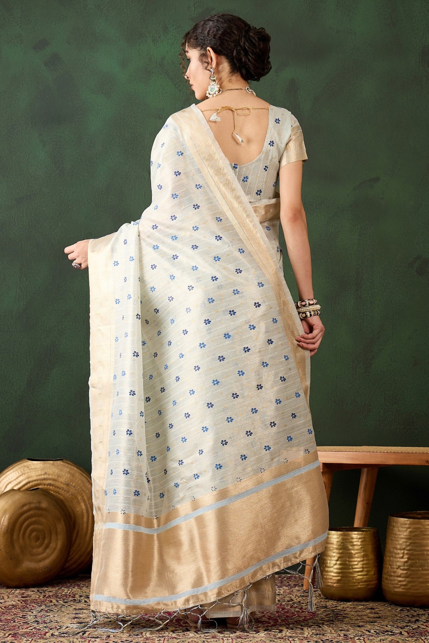 Buy MySilkLove Pearl White Woven Organza Saree Online