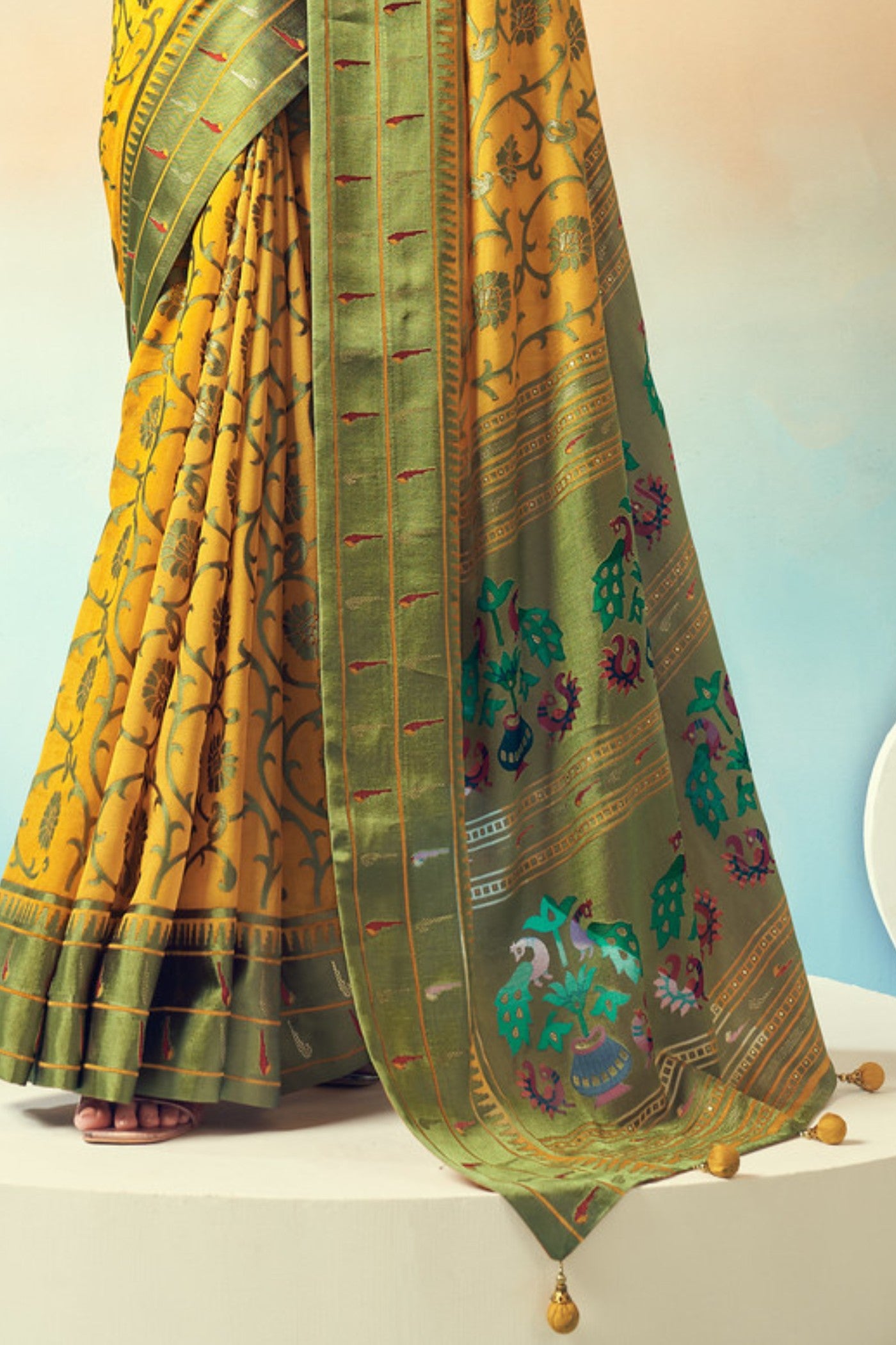 Buy MySilkLove Tulip Yellow Designer Banarasi Georgette Saree Online