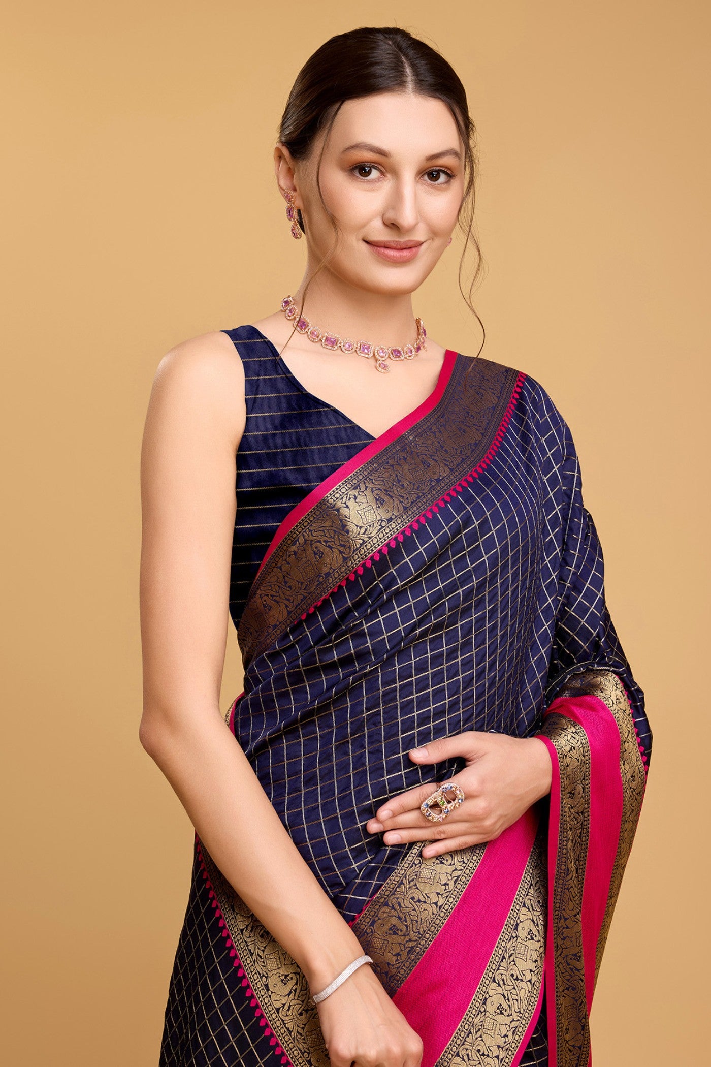 Buy MySilkLove Oxford Blue Zari Woven Banarasi Saree Online