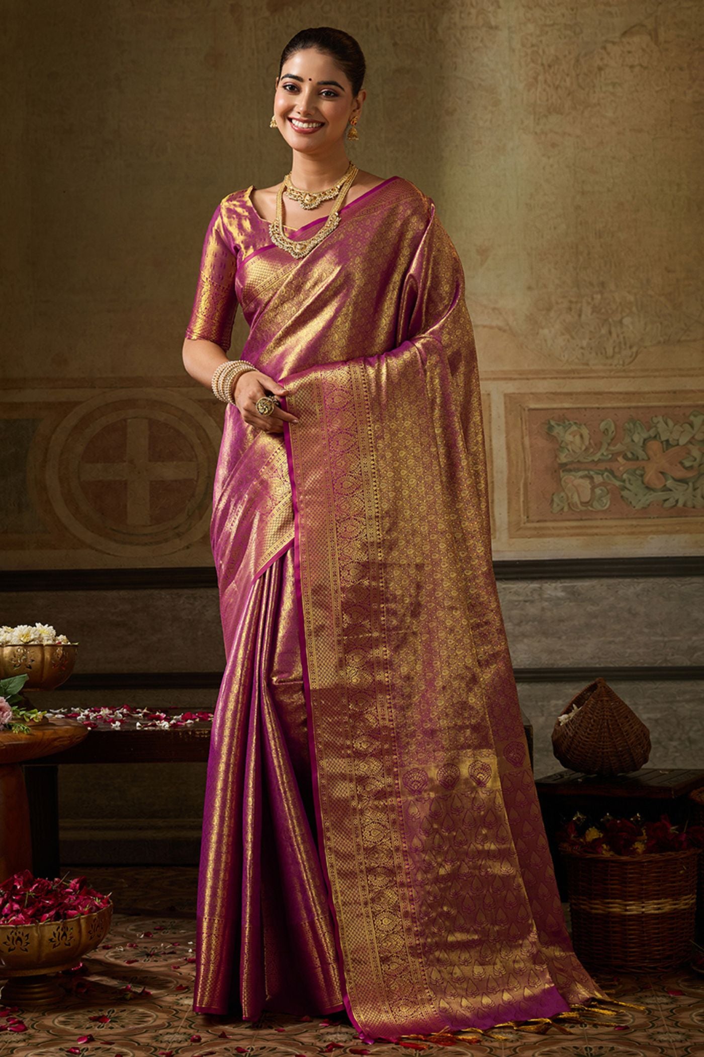 Buy MySilkLove Mulberry Purple Woven Kanjivaram Saree Online