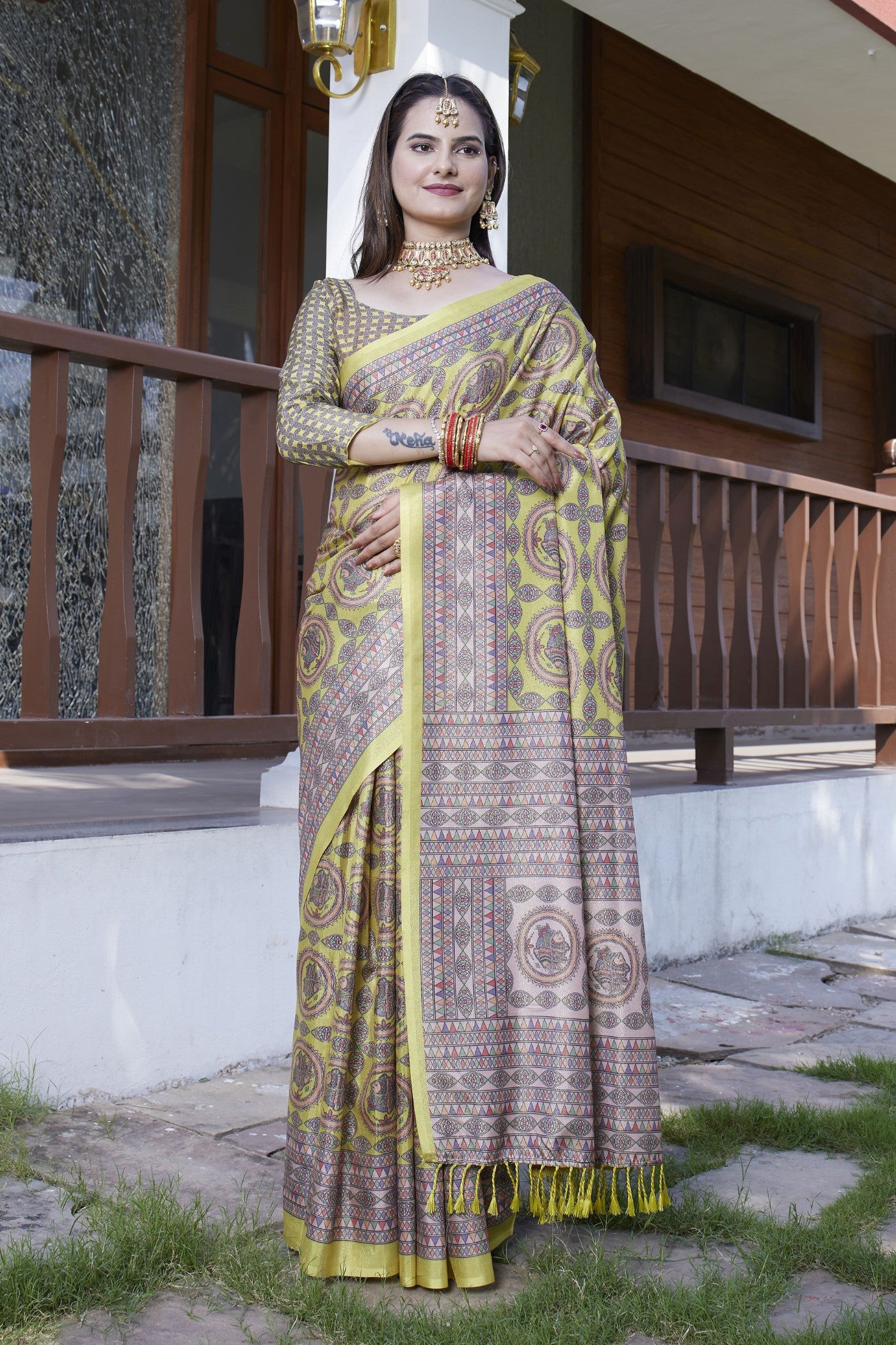 Buy MySilkLove Army Green Banarasi Digital Printed Saree Online