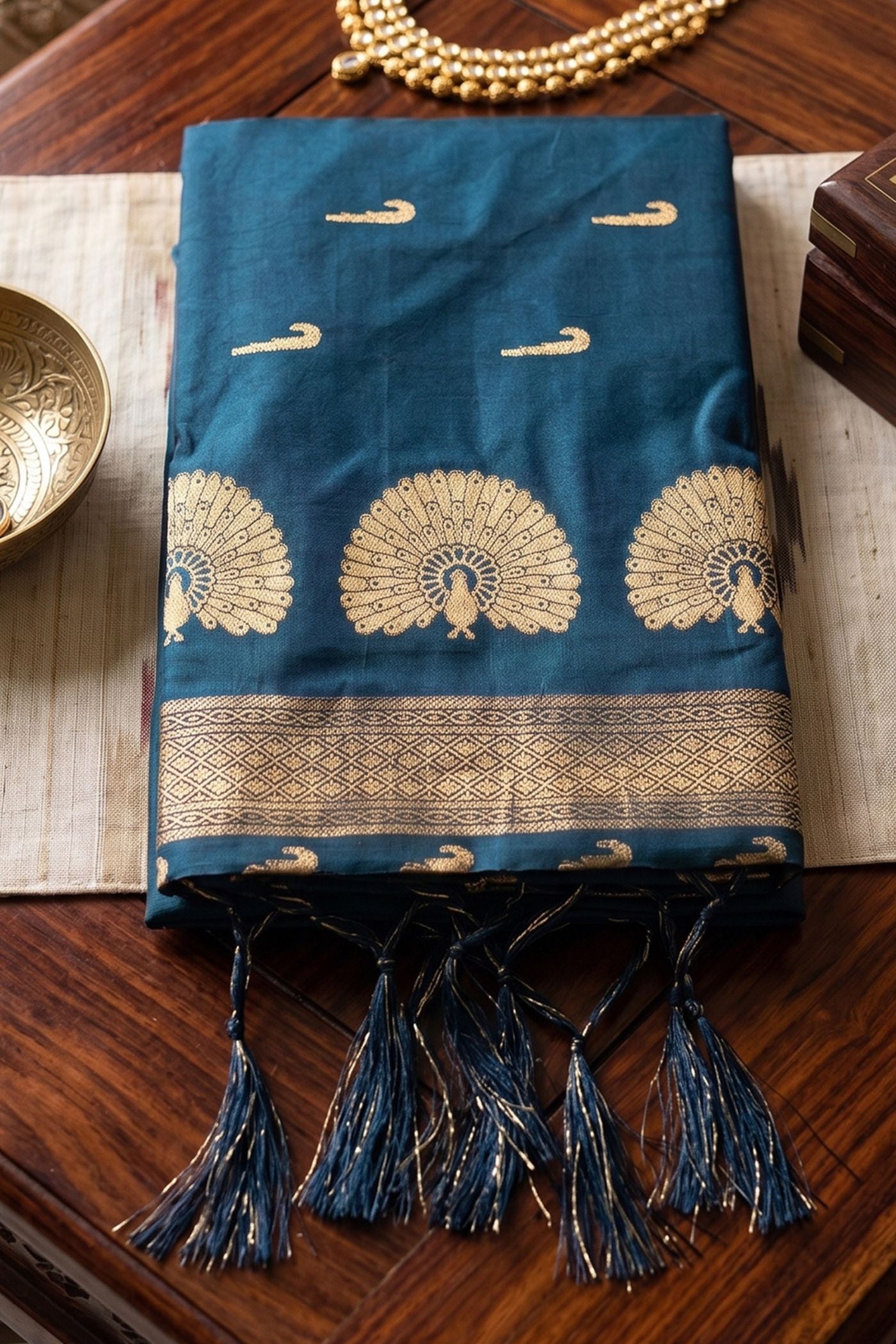 Buy MySilkLove Ocean Blue Banarasi Woven Soft Silk Saree Online