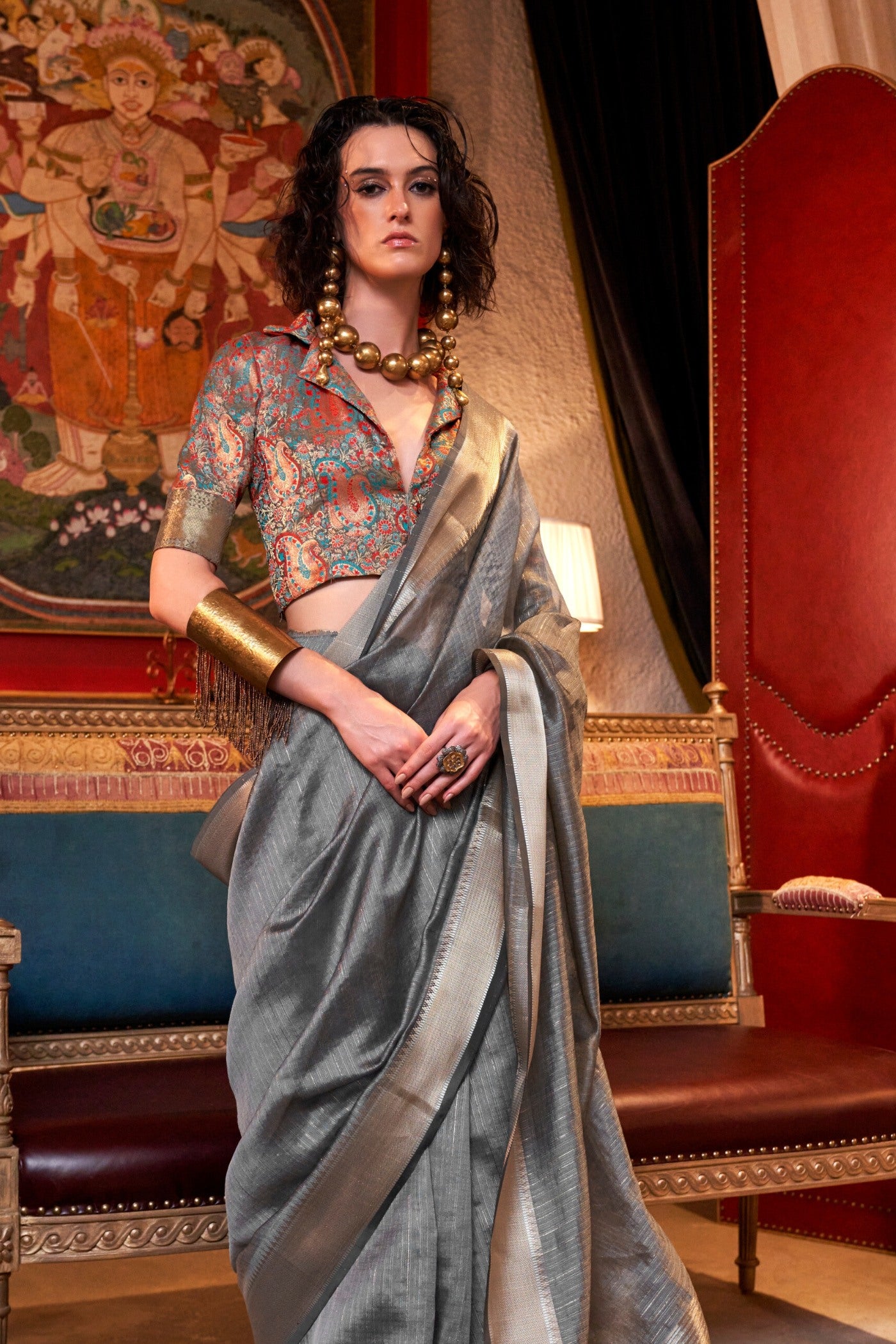 Buy MySilkLove Old Grey Chiffon Silk Saree Online
