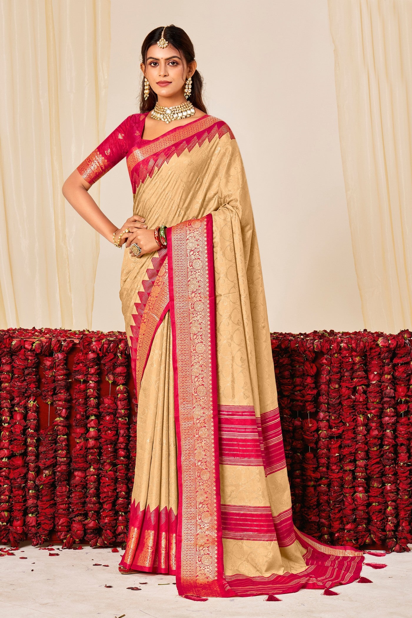 Buy MySilkLove Bone Cream Tussar Printed Silk Saree Online