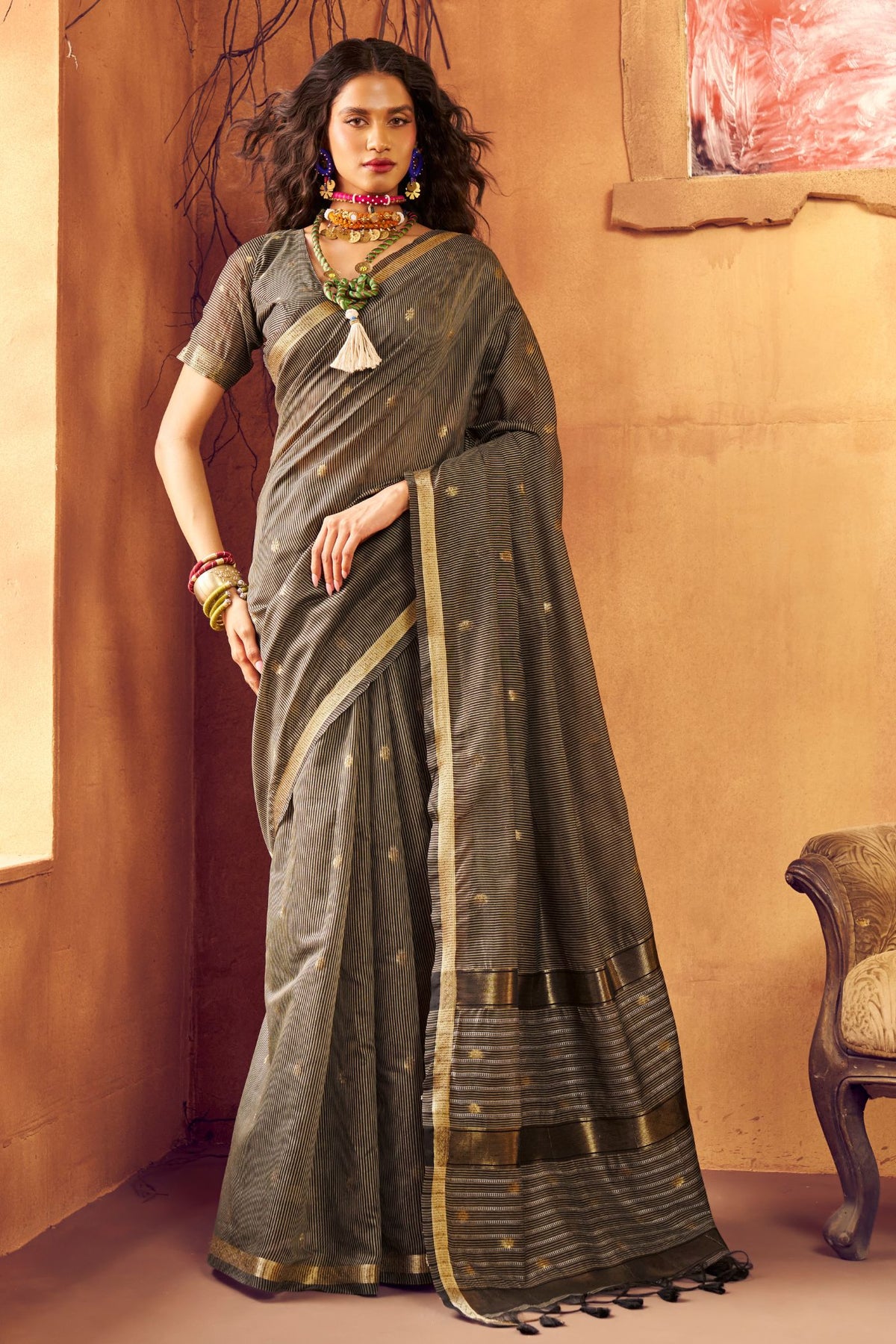 Buy MySilkLove Zodic Grey Banarasi Handloom Silk Saree Online