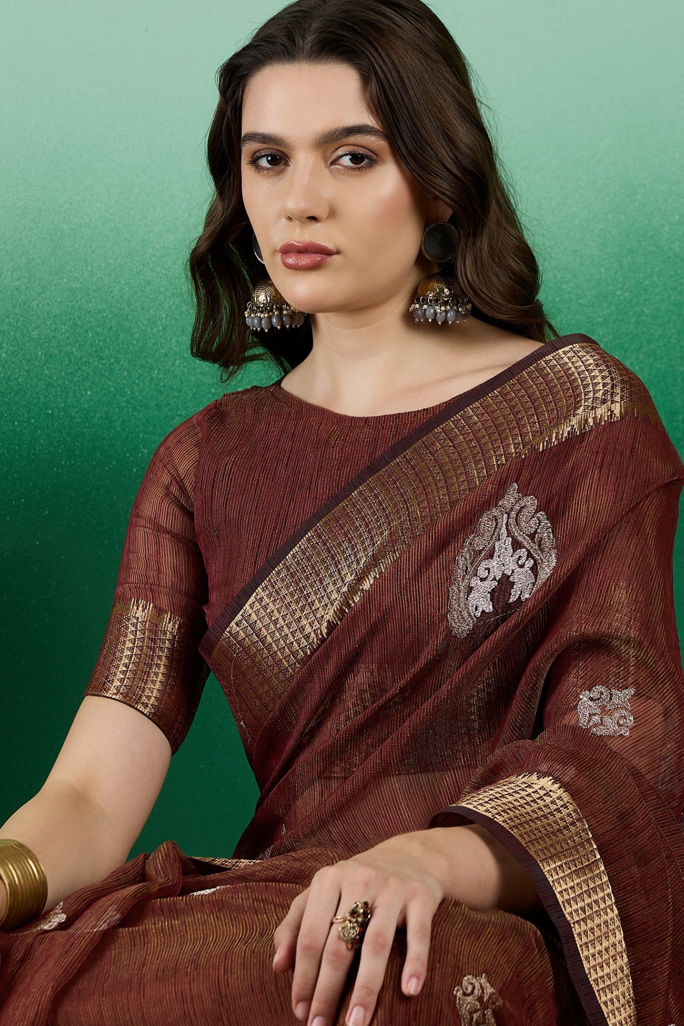 Buy MySilkLove Quincy Brown Organza Saree Online