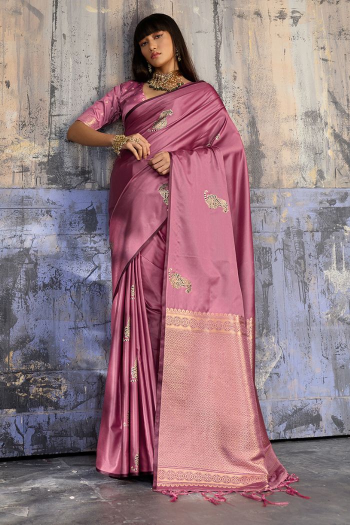 Buy MySilkLove Hot Pink Handloom Satin Soft Silk Saree Online