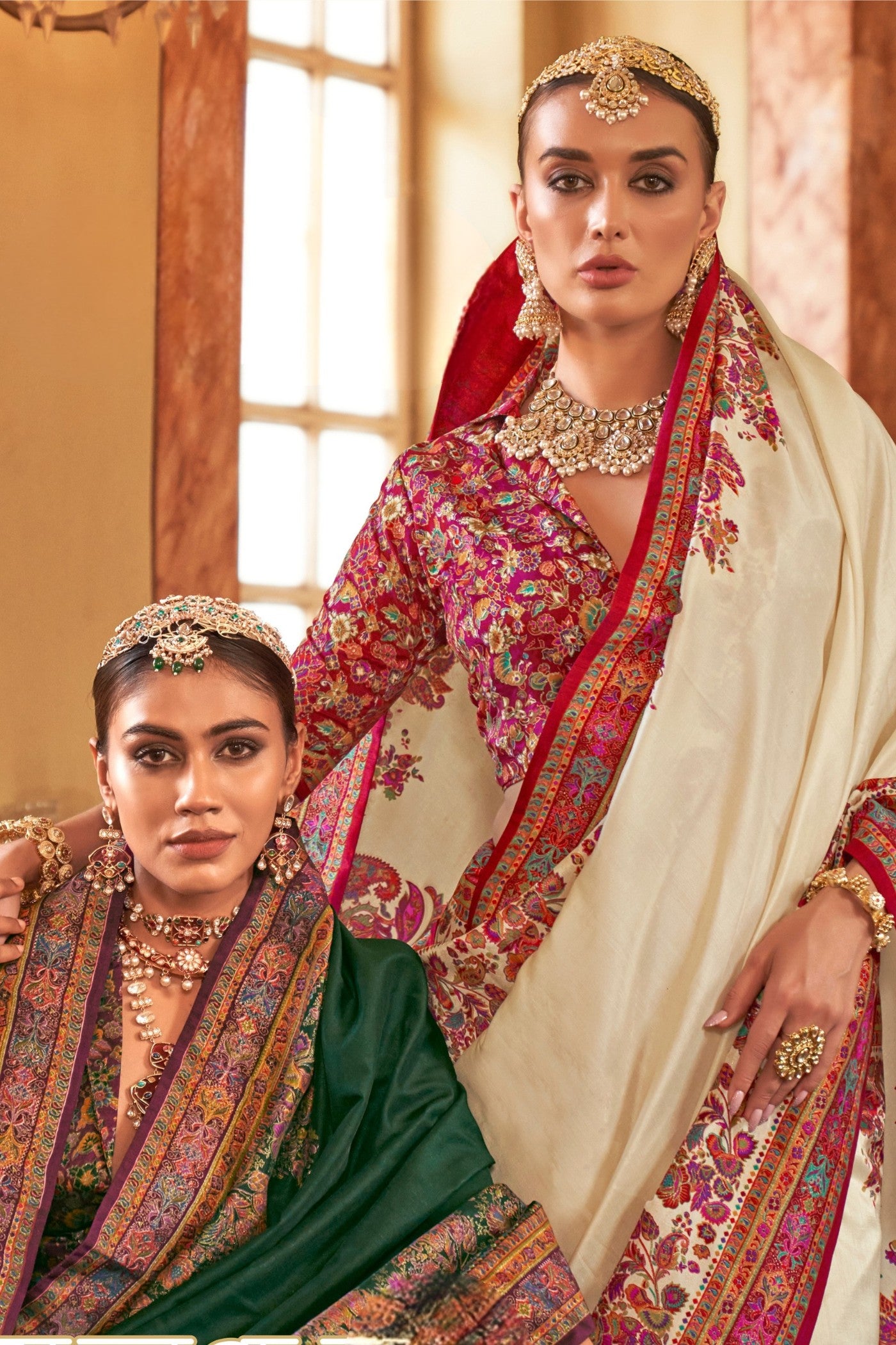 Buy MySilkLove Cashmere Cream Printed Banarasi Saree Online