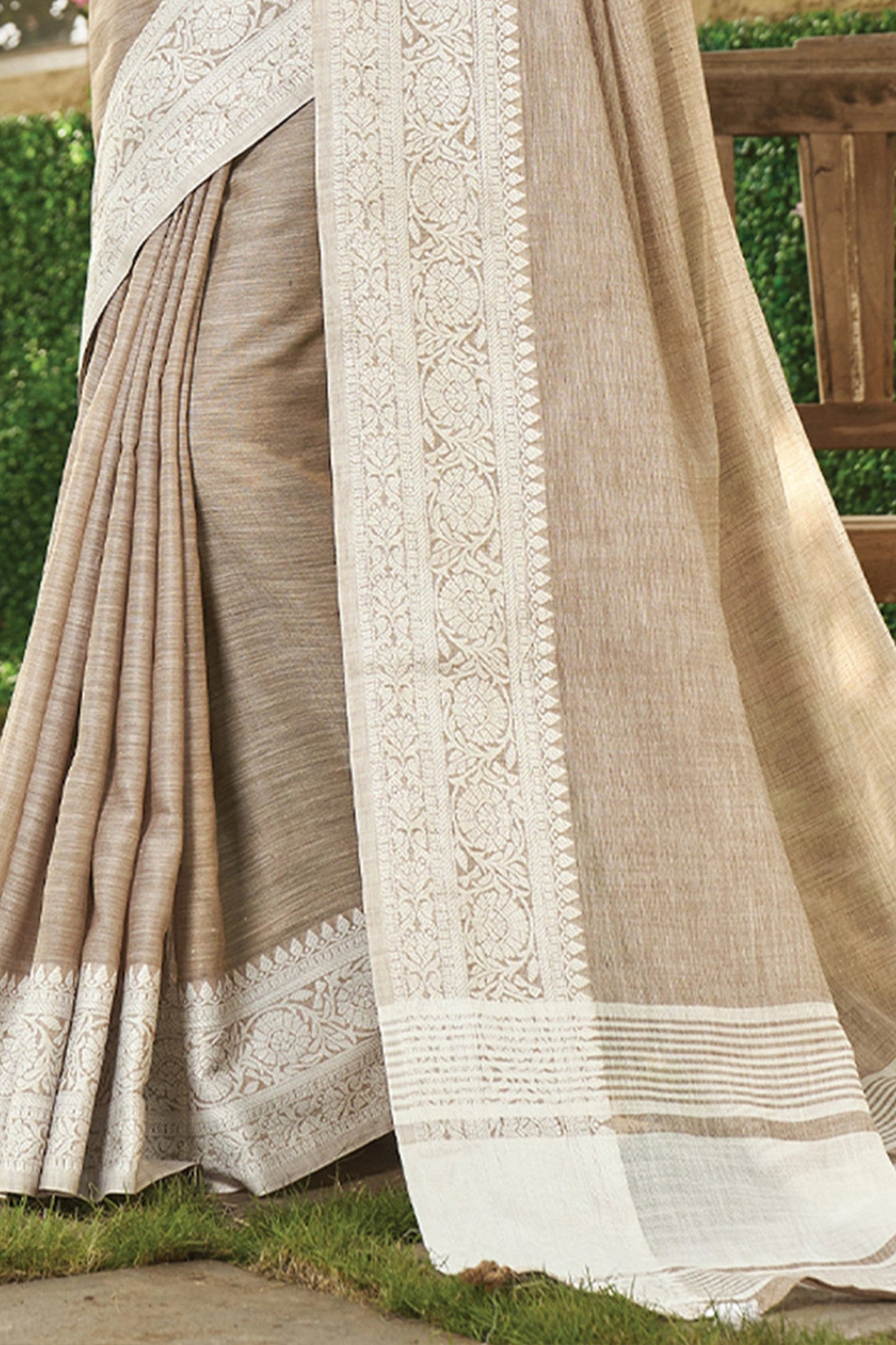 Buy MySilkLove Hazel Brown Handloom Linen Saree Online
