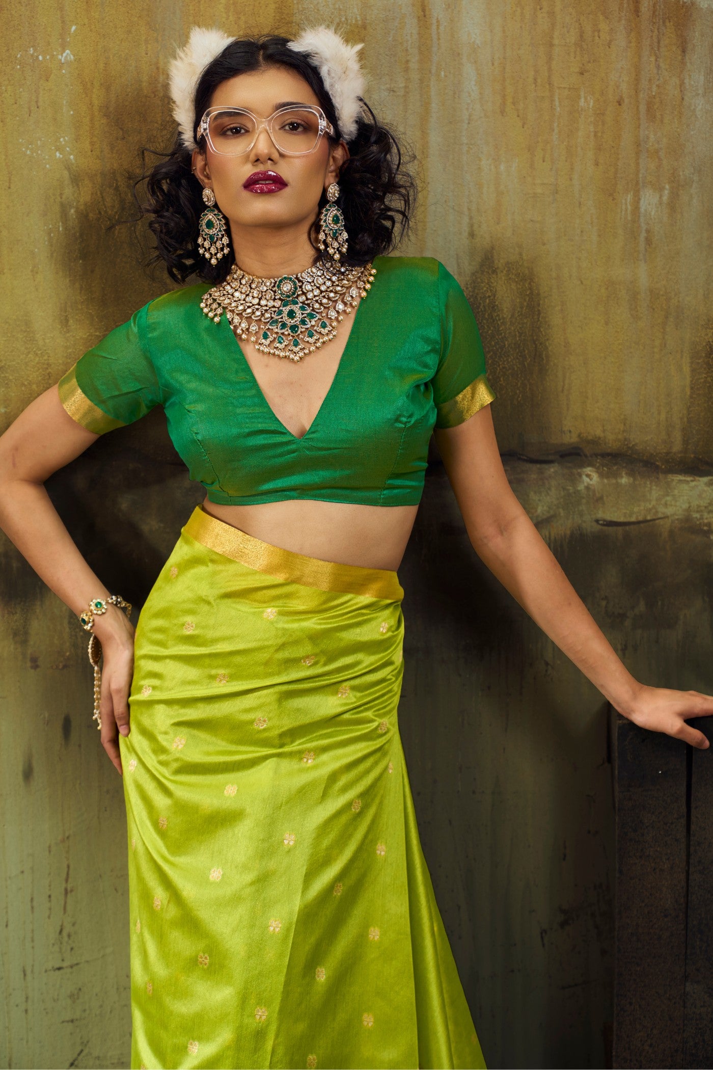 Buy MySilkLove Neon Green Tussar Handloom Silk Saree Online