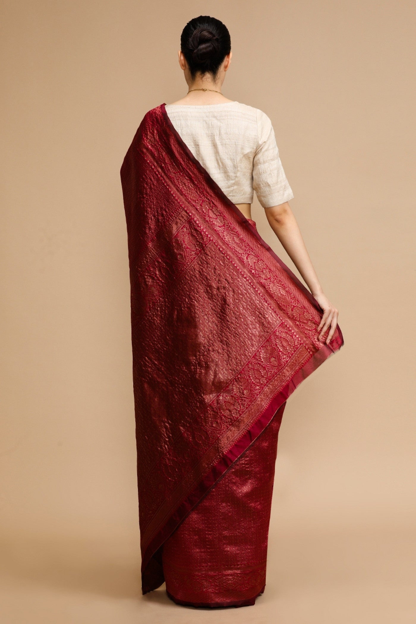Buy MySilkLove Bordeaux Maroon Woven Jacquard Lichi Silk Saree Online
