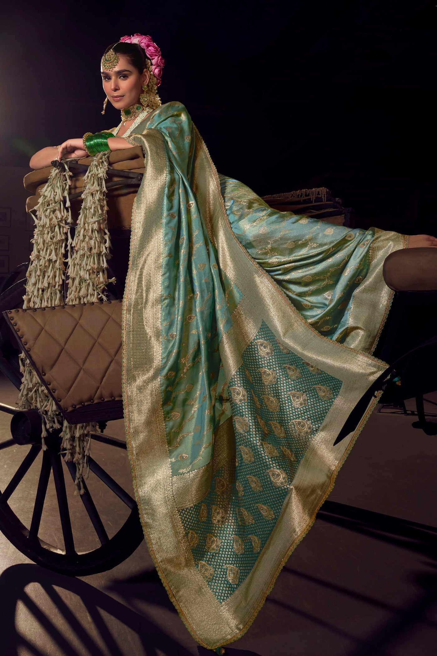 Buy MySilkLove Usafa Blue Designer Banarasi Saree Online