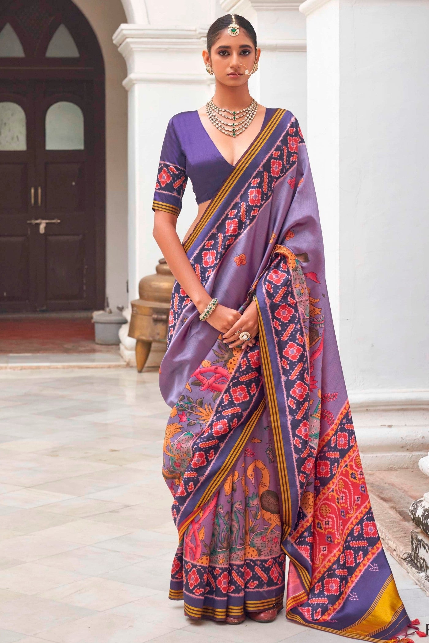 Buy MySilkLove Aztec Purple Printed Patola Saree Online
