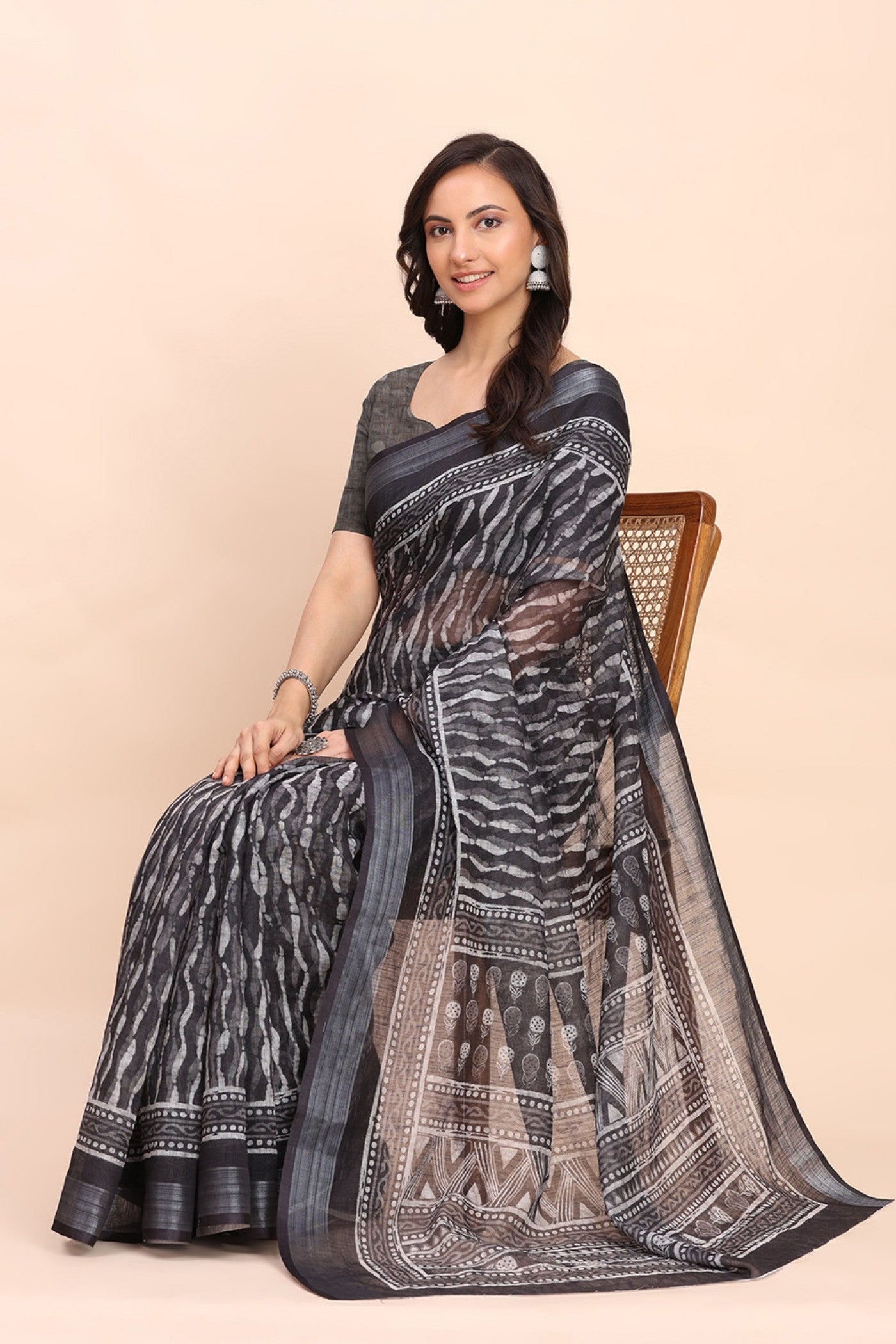 Buy MySilkLove Battleship Grey Woven Linen Cotton Saree Online