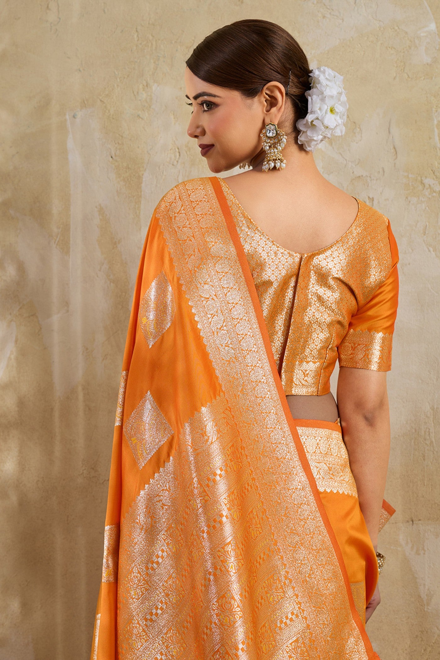 Buy MySilkLove Tomato Orange Woven Banarasi Soft Silk Saree Online