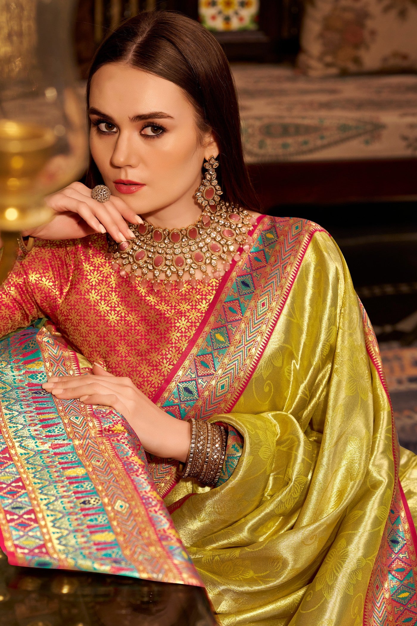 Buy MySilkLove Brass Yellow Zari Woven Tissue Silk Saree Online