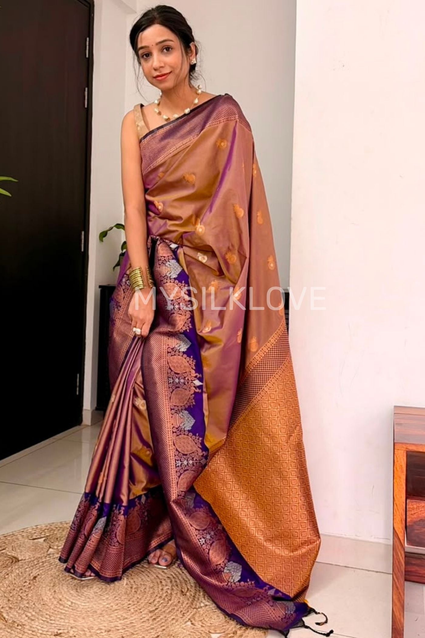 Buy MySilkLove Cosmic Purple Woven Banarasi Saree Online