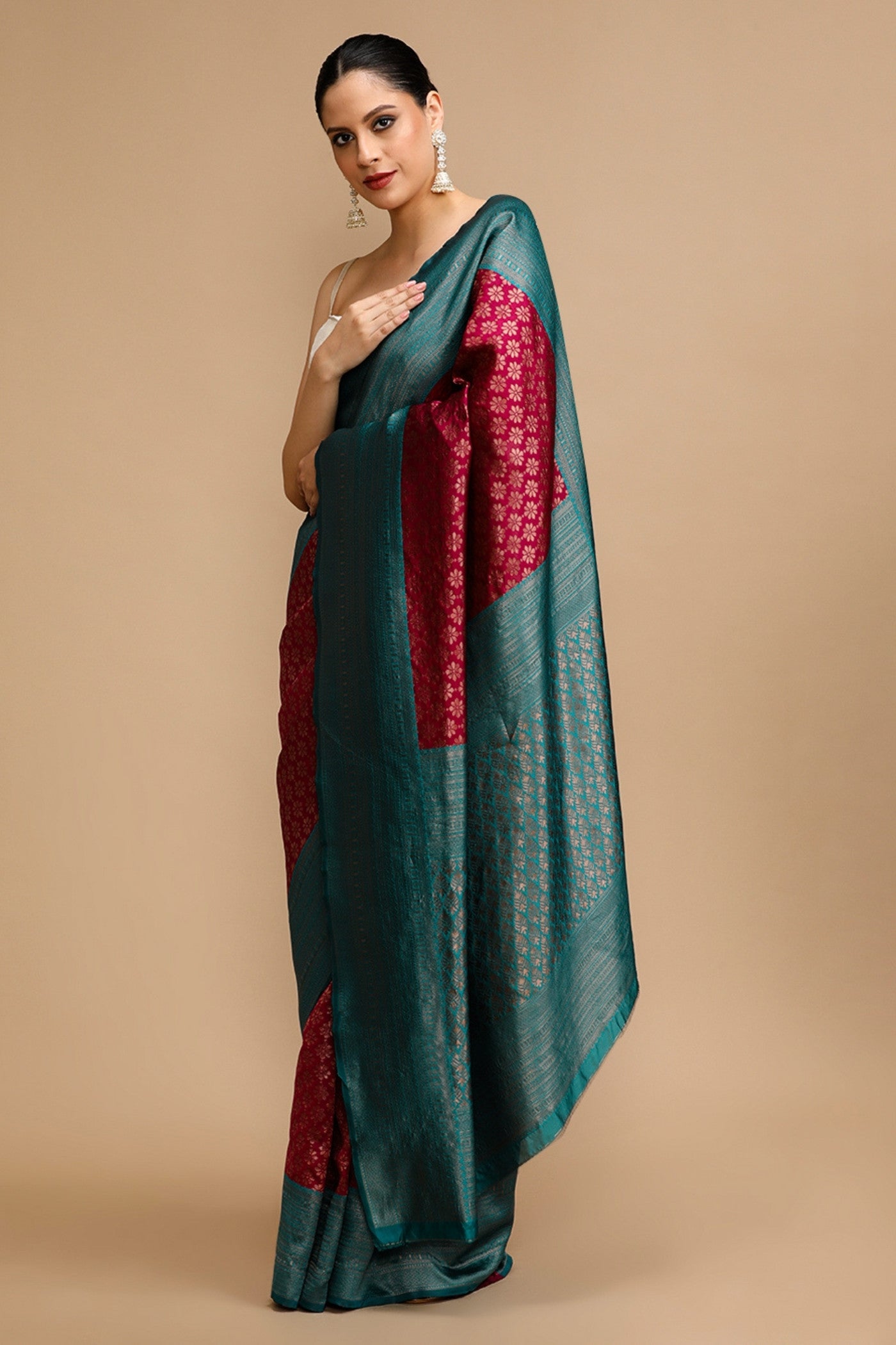 Buy MySilkLove Deep Chestnut Maroon Woven Jacquard Lichi Silk Saree Online