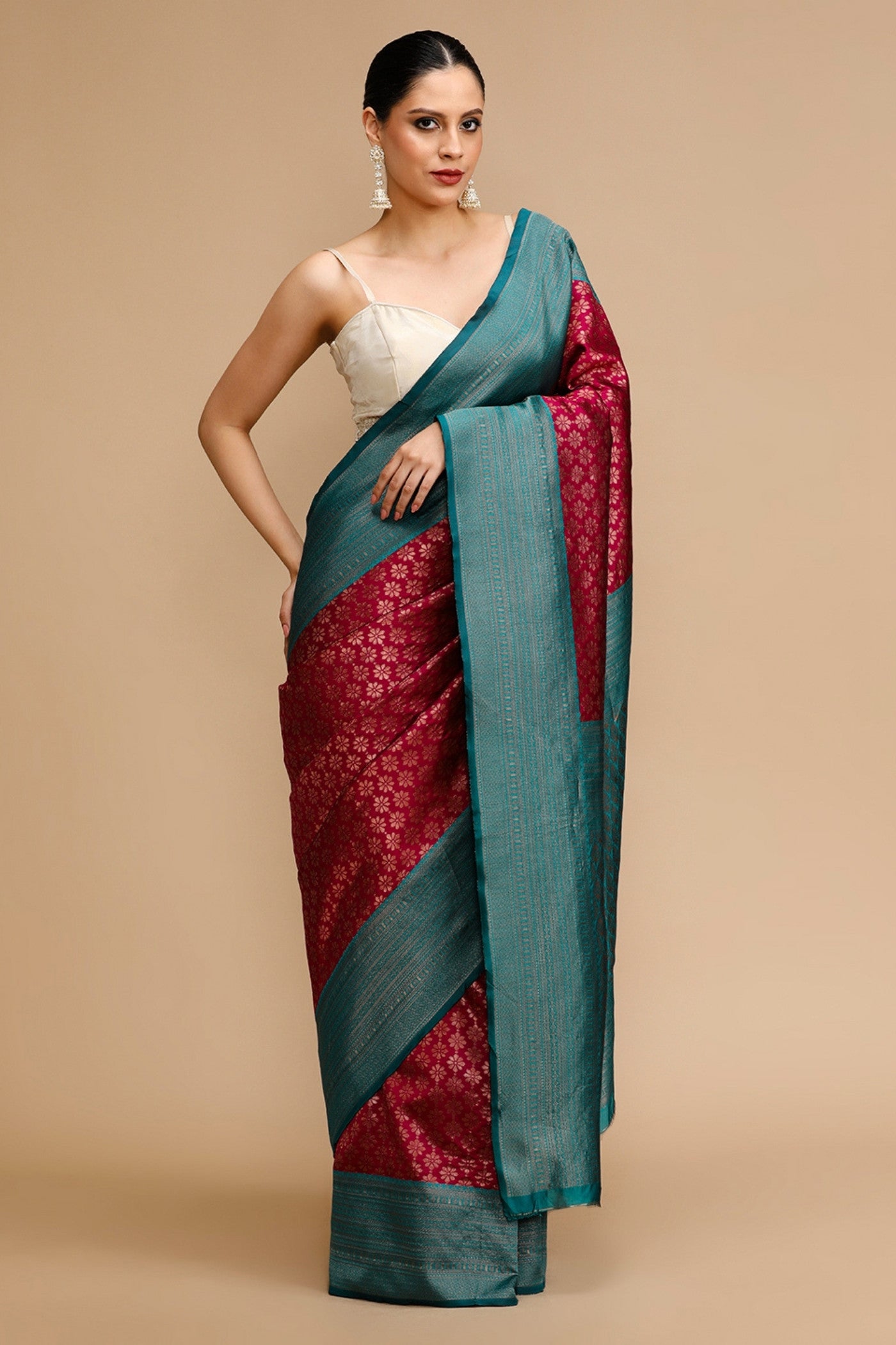 Buy MySilkLove Deep Chestnut Maroon Woven Jacquard Lichi Silk Saree Online
