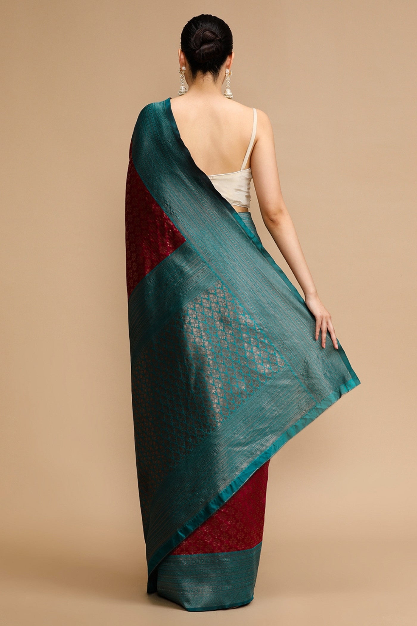 Buy MySilkLove Deep Chestnut Maroon Woven Jacquard Lichi Silk Saree Online