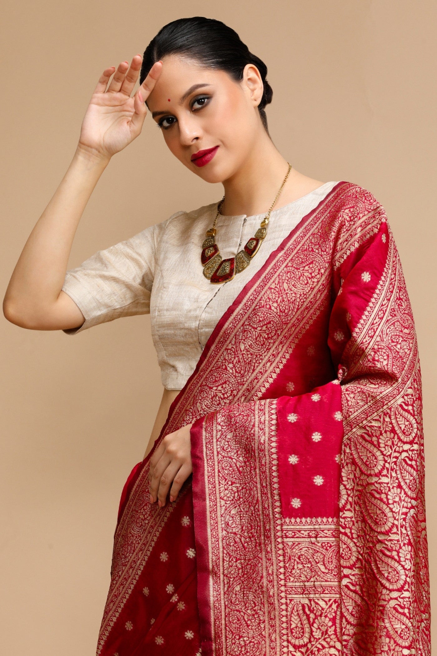 Buy MySilkLove Bride Red Woven Jacquard Lichi Silk Saree Online