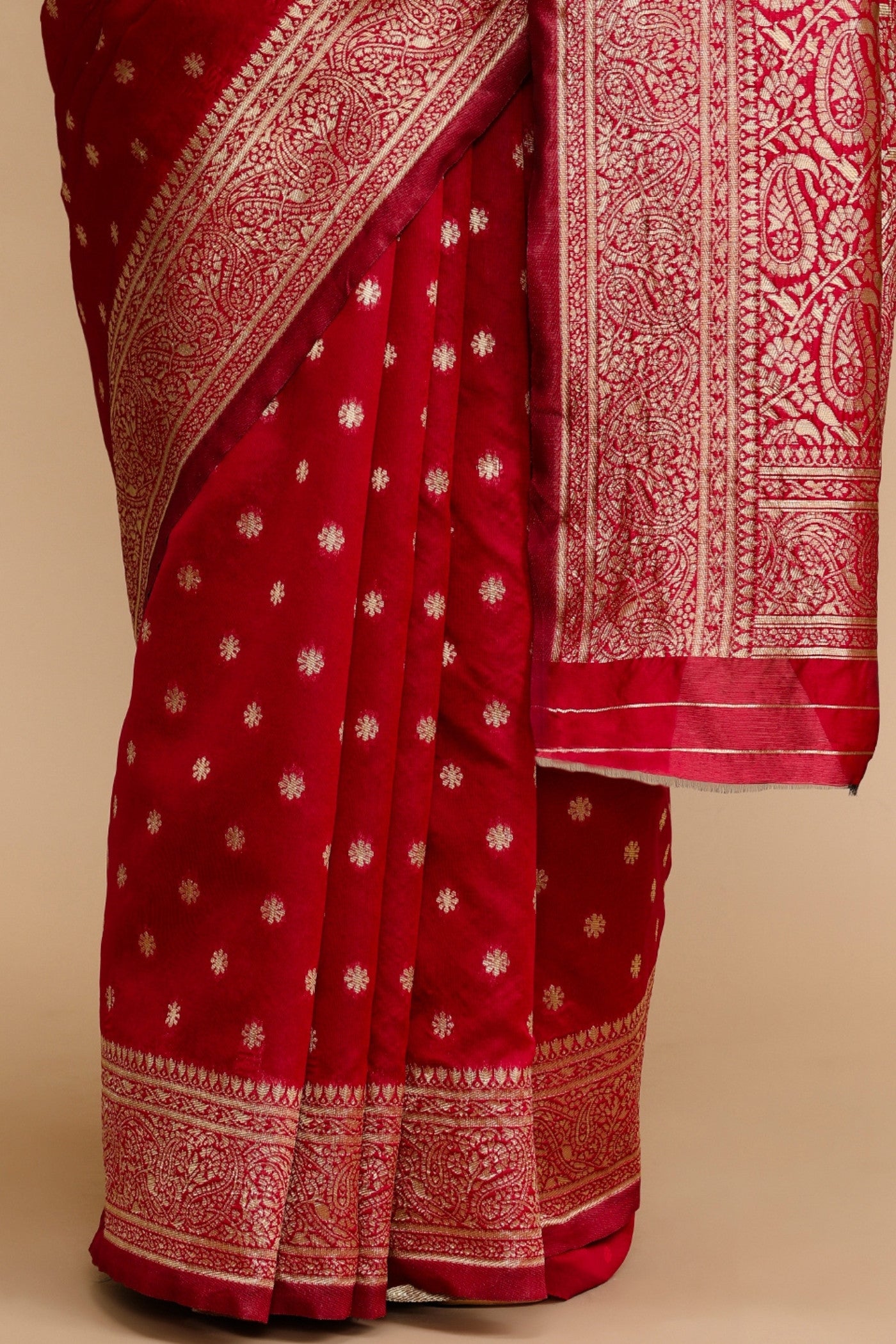 Buy MySilkLove Bride Red Woven Jacquard Lichi Silk Saree Online