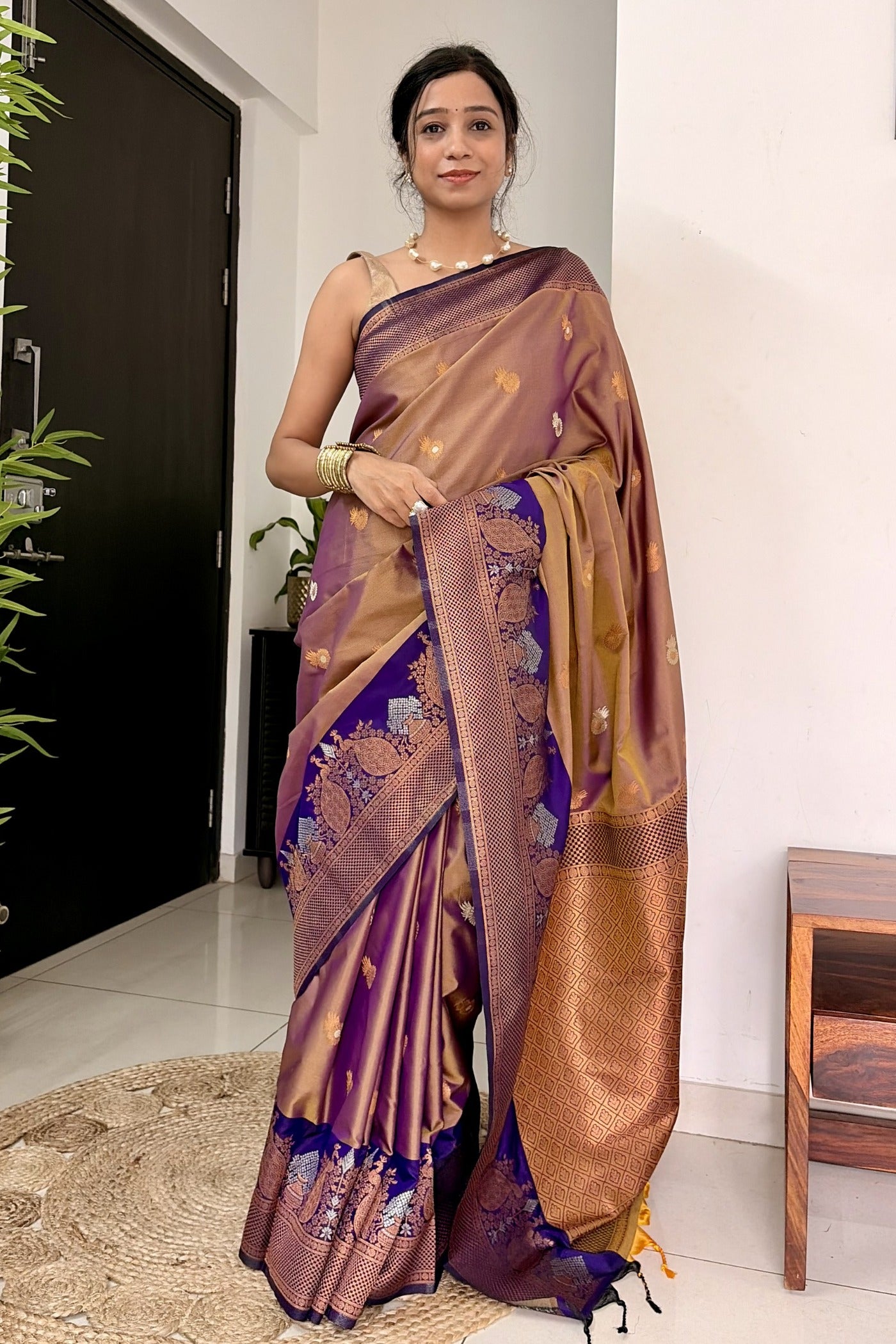 Buy MySilkLove Cosmic Purple Woven Banarasi Saree Online