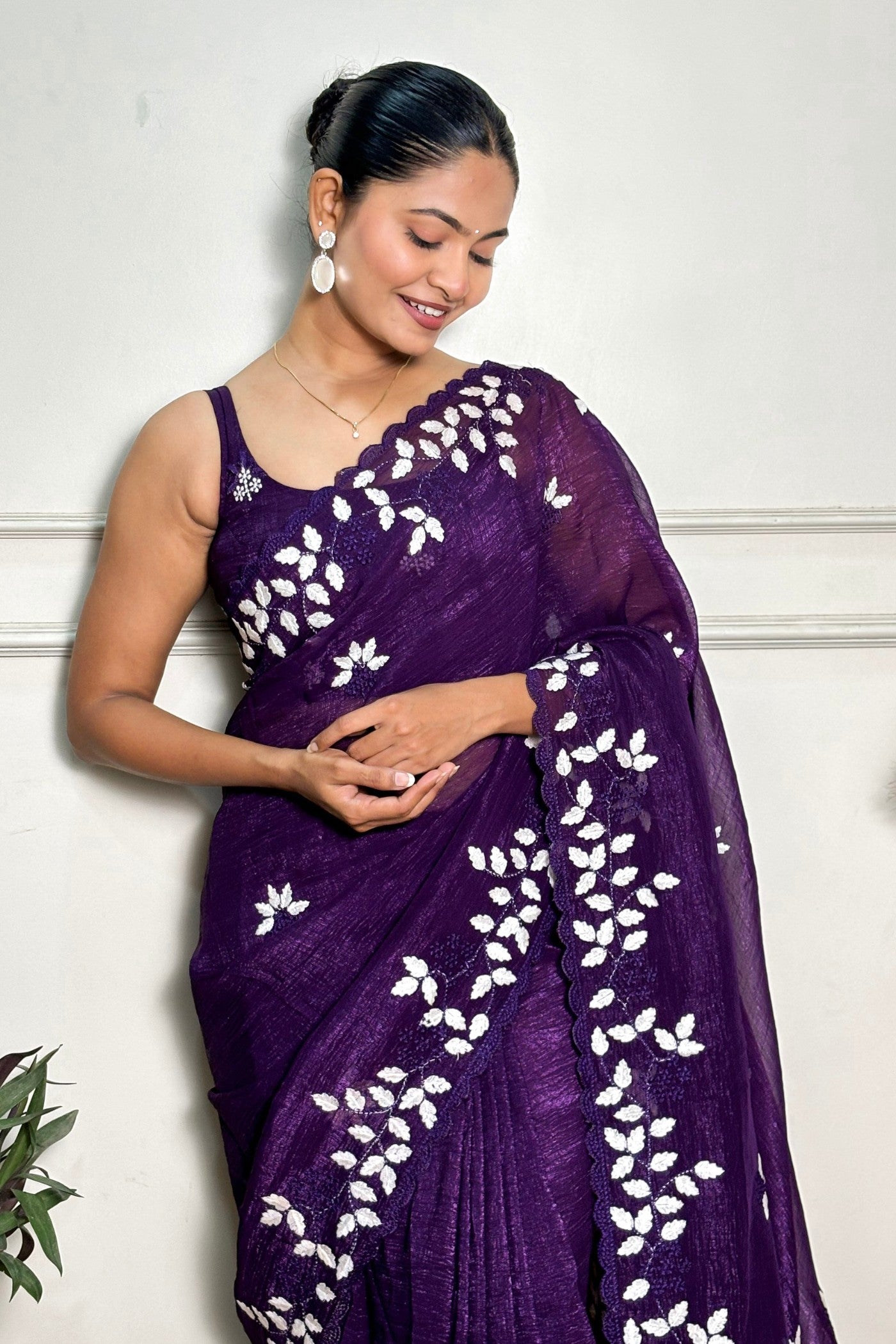 Buy MySilkLove Wine Purple Embroidery Partywear Saree Online