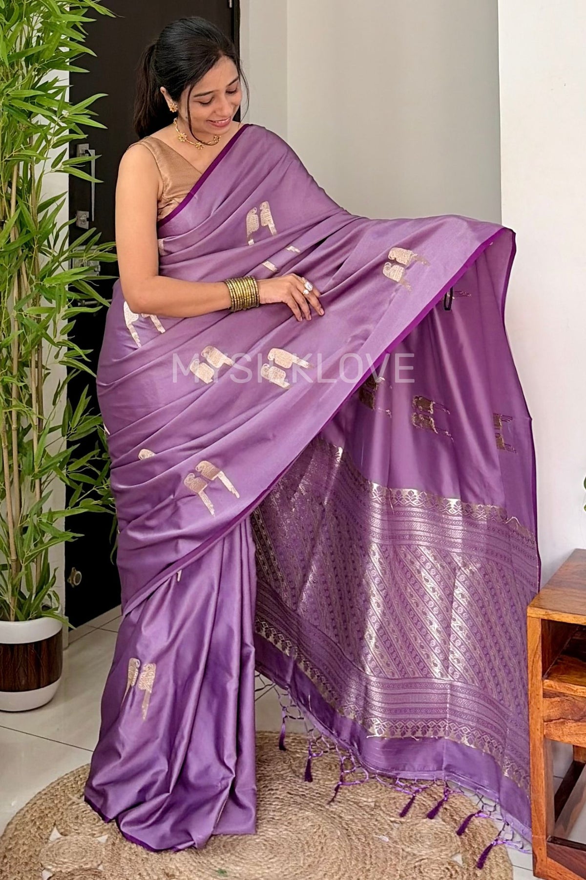 Buy MySilkLove Dusky Purple Handloom Satin Soft Silk Saree Online