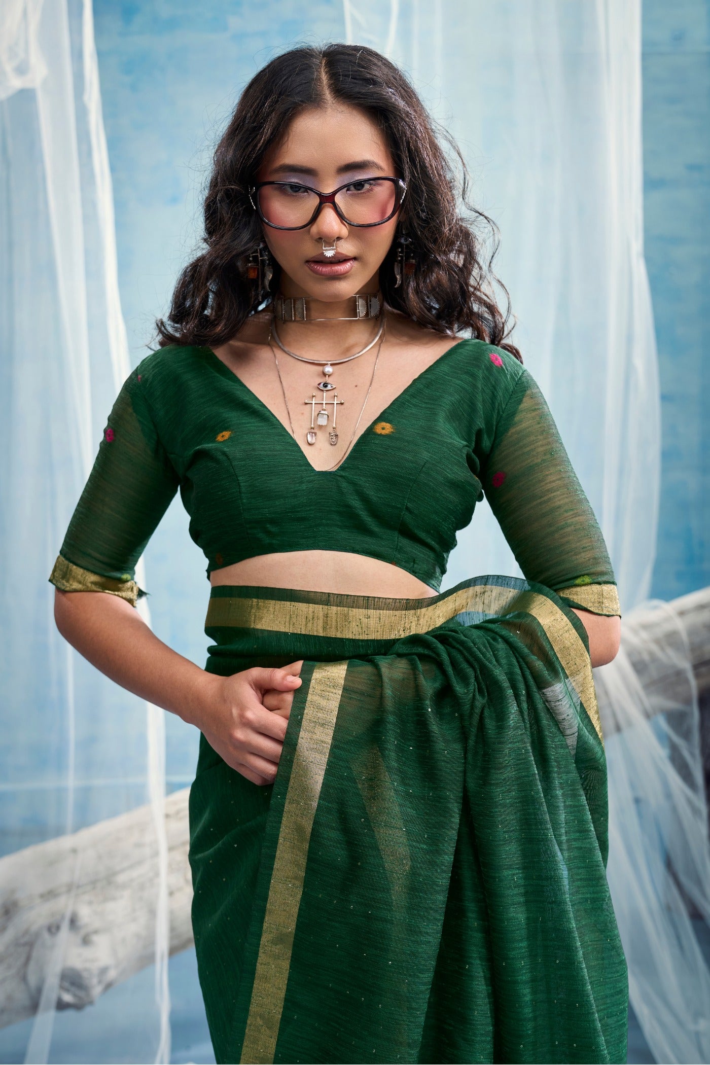 Buy MySilkLove Jungle Green Munga Handloom Tissue Pallu Saree Online