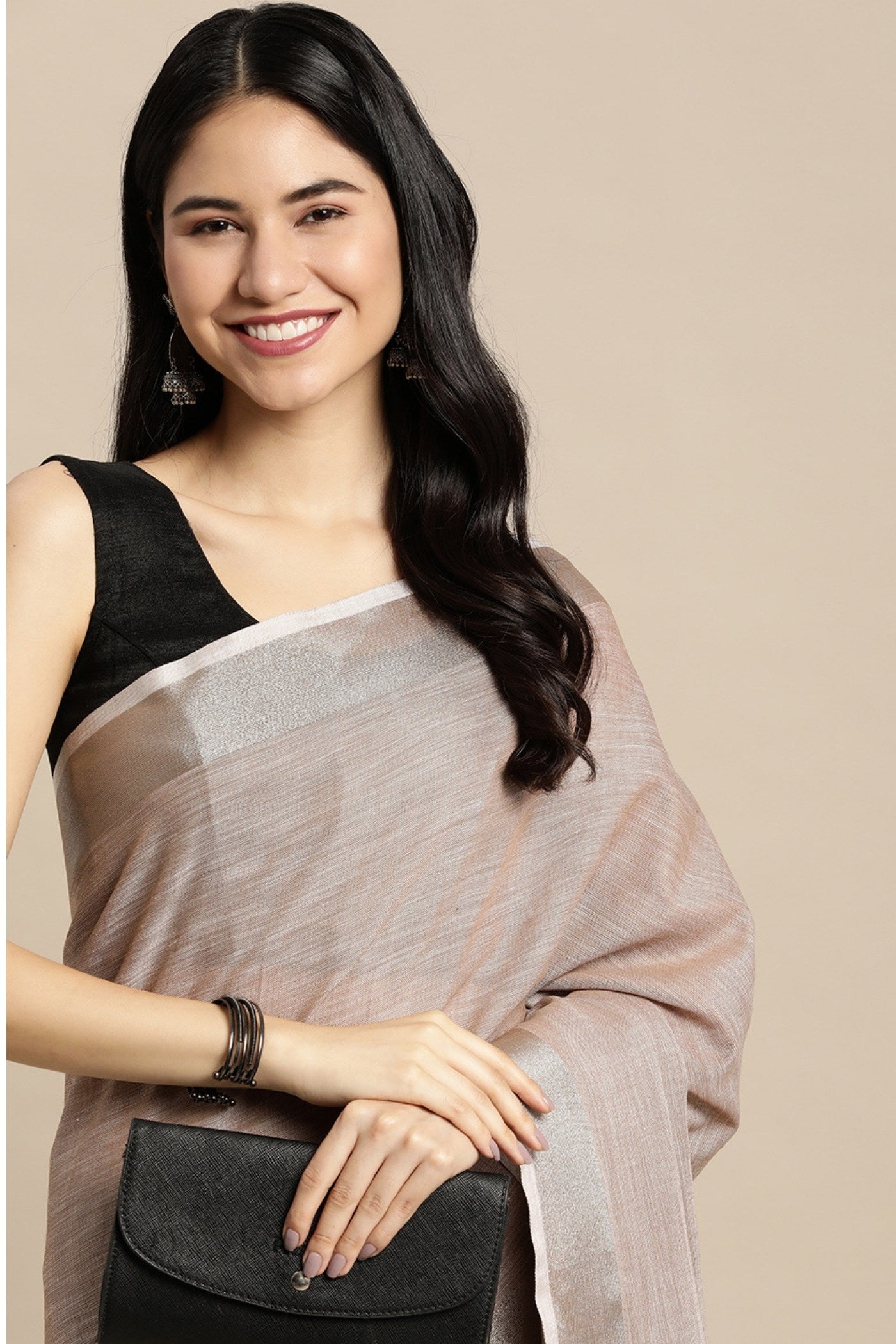 Buy MySilkLove Tortilla Brown Woven Linen Cotton Saree Online