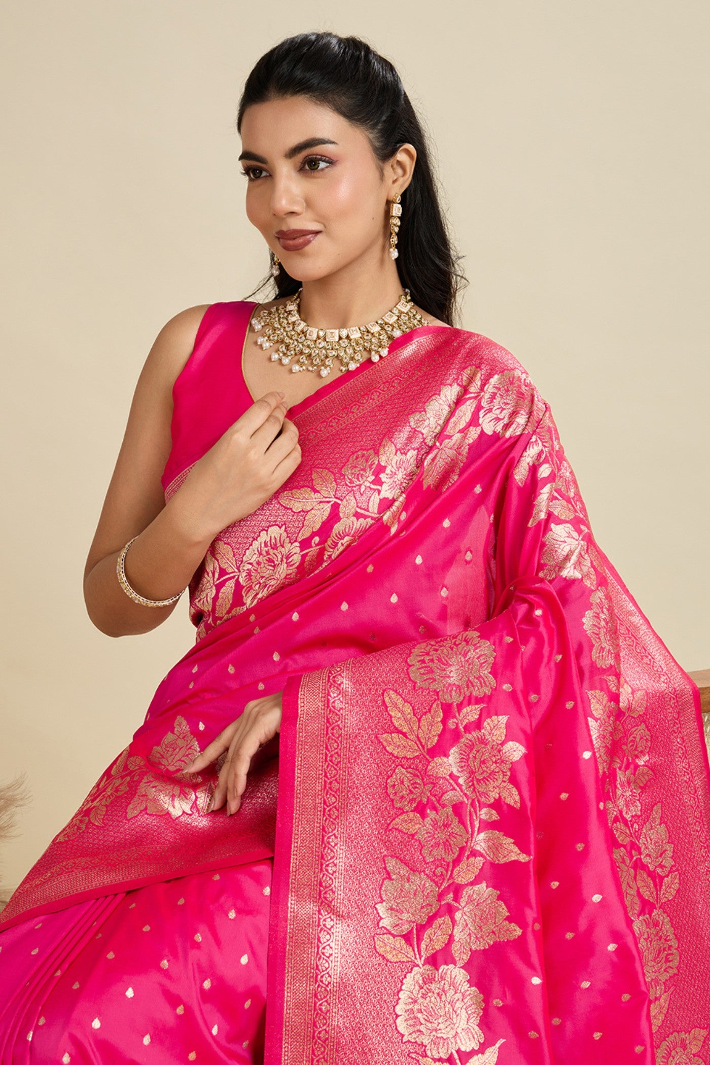 Buy MySilkLove Dewberry Pink Zari Woven Soft Kanjivaram Saree Online