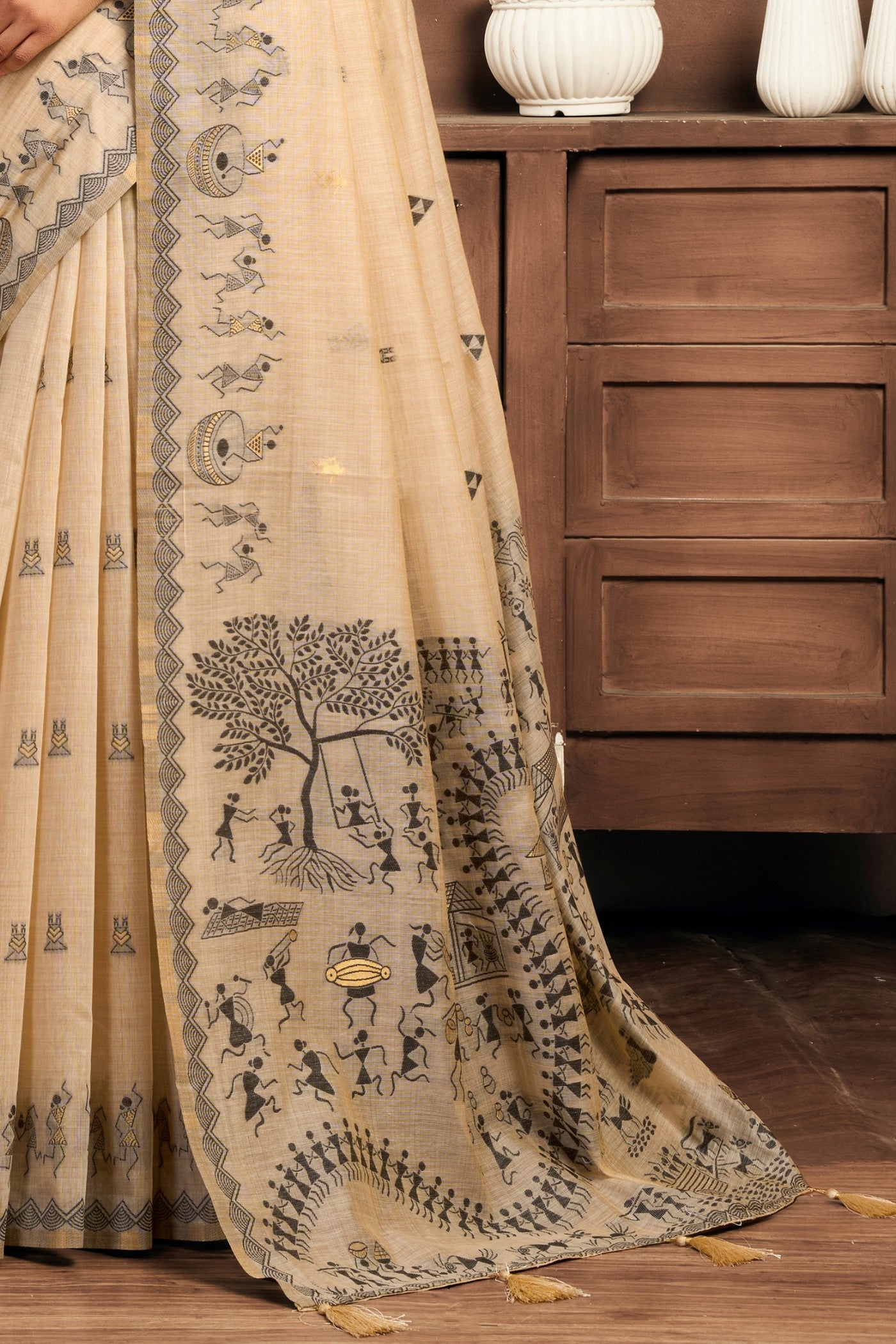 Buy MySilkLove Crystal Cream Woven Modal Cotton Saree Online