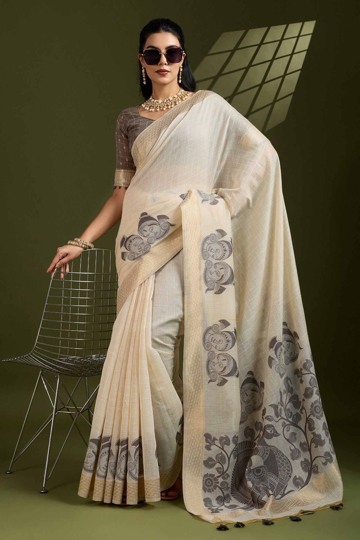 Buy MySilkLove Navajo White Muga Cotton Saree Online