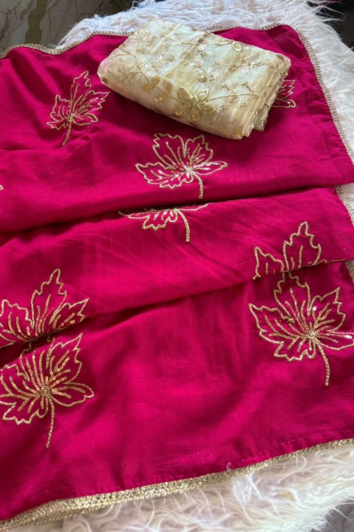 Buy MySilkLove Rose Pink Designer Embroidery Partywear Saree Online