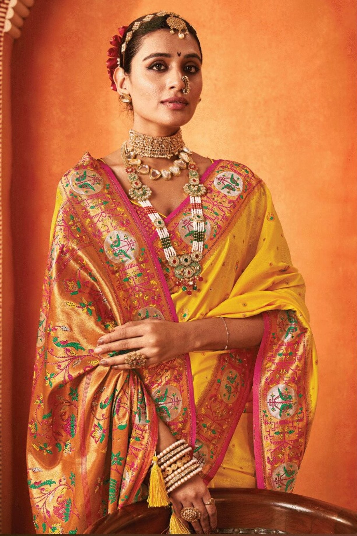 Buy MySilkLove Fire Bush Yellow Woven Paithani Saree Online