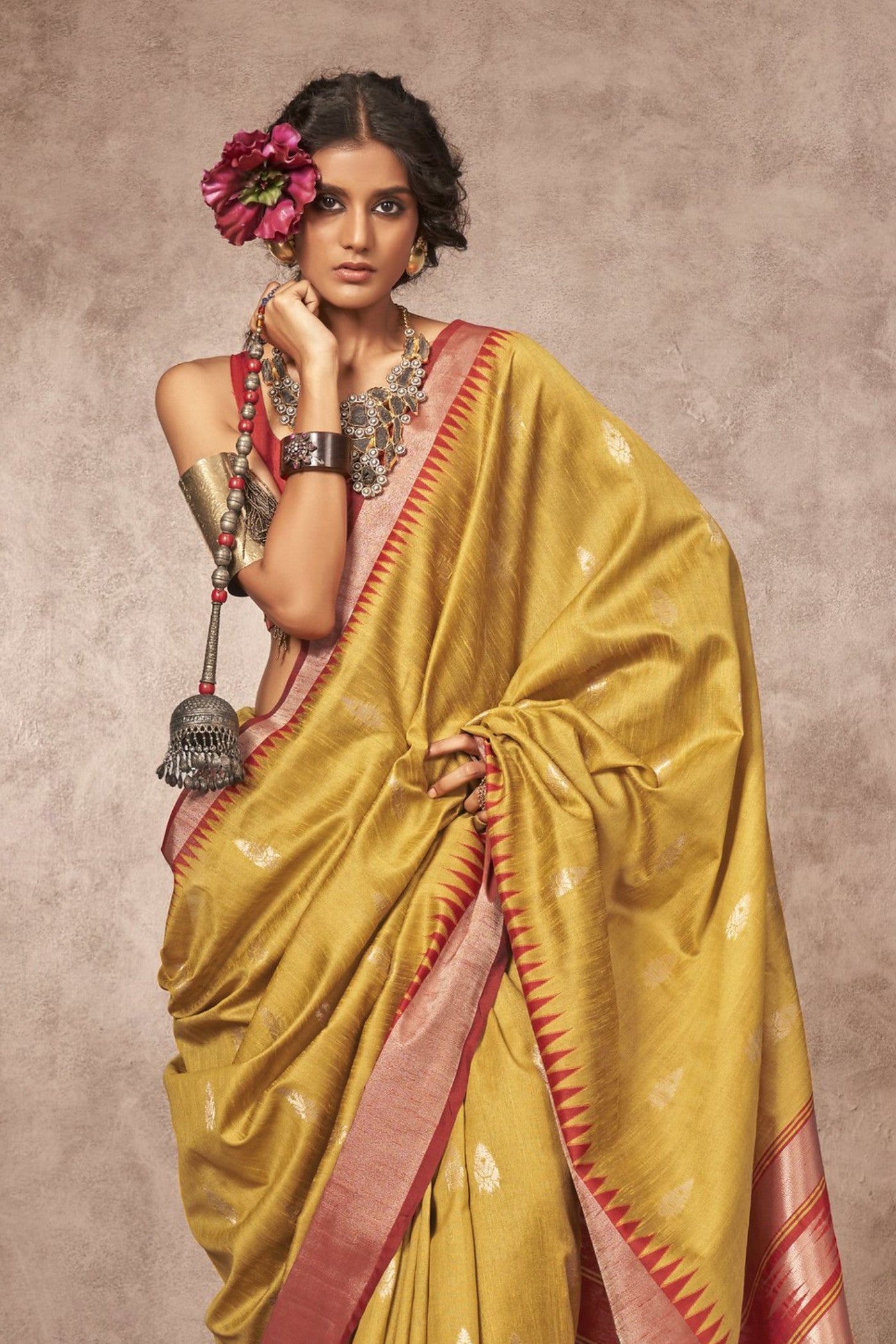 Buy MySilkLove Allamanda Yellow Bhagalpuri Handloom Saree Online
