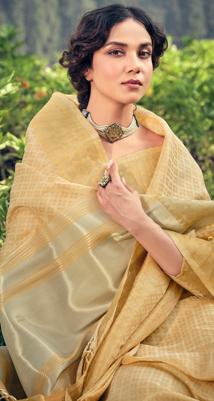 MySilkLove Golden Yellow Linen Tissue Saree