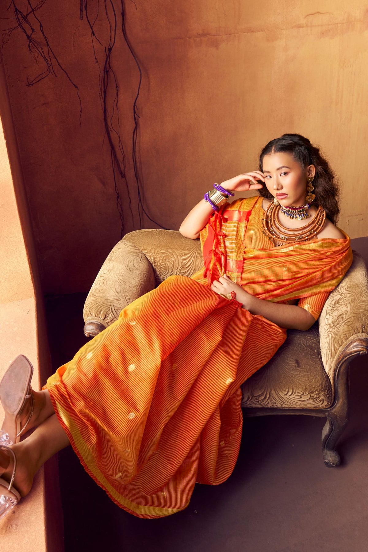 Buy MySilkLove Sedona Orange Banarasi Handloom Silk Saree Online