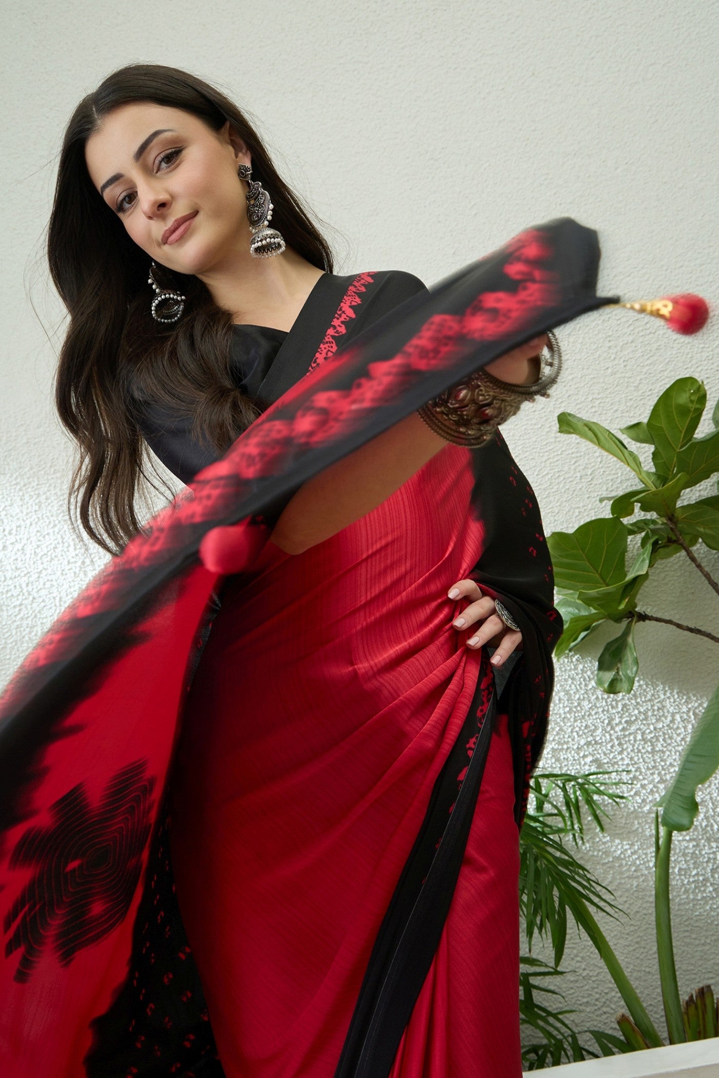 Buy MySilkLove Imperial Red and Black Printed Satin Crepe Silk Saree Online