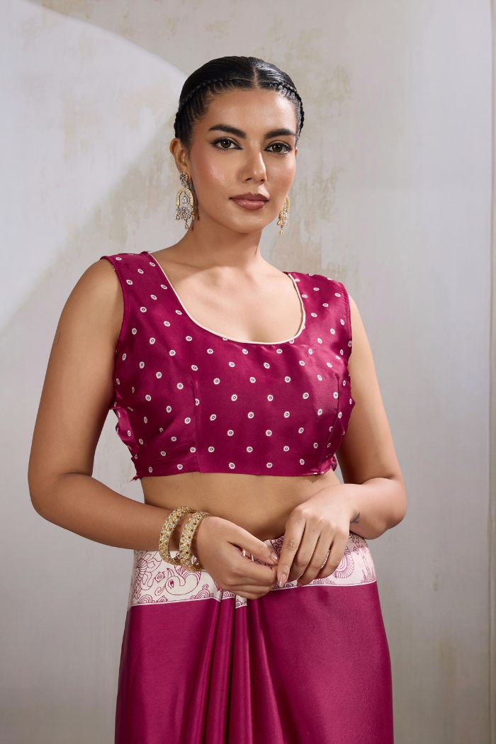 Buy MySilkLove Cherry Maroon Modal Ajrakh Printed Satin Silk Saree Online