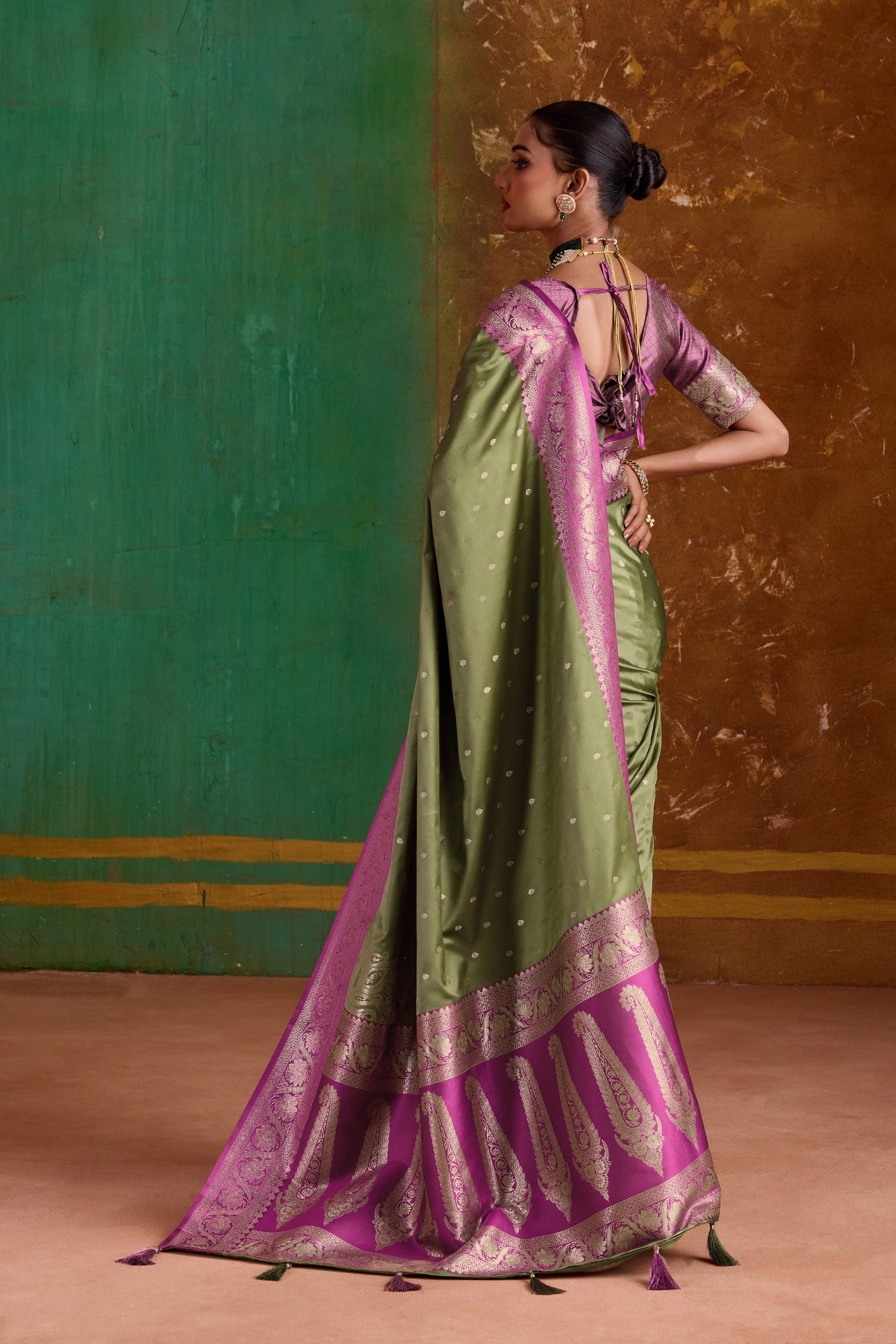 Buy MySilkLove Lime Green Handloom Satin Silk Saree Online