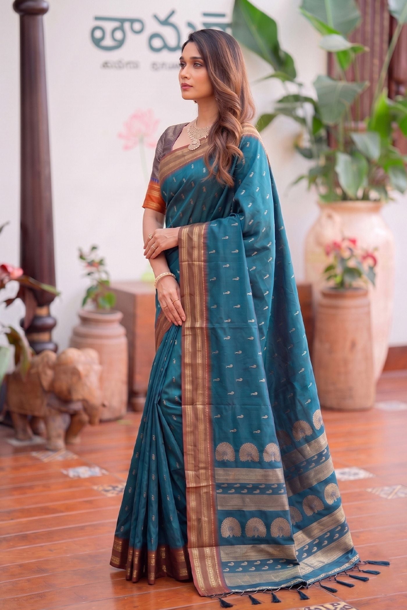 Buy MySilkLove Ocean Blue Banarasi Woven Soft Silk Saree Online