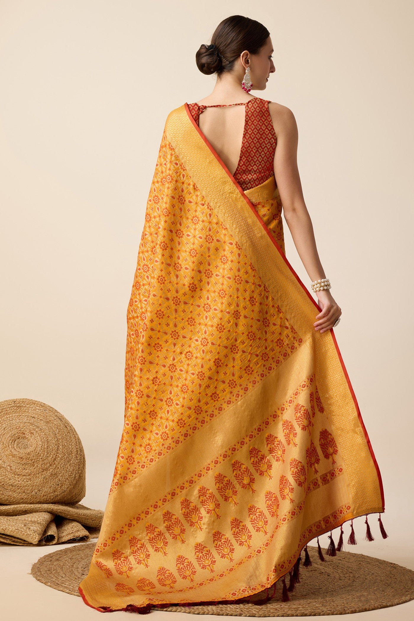 Buy MySilkLove Amber Yellow Zari Woven Banarasi Saree Online