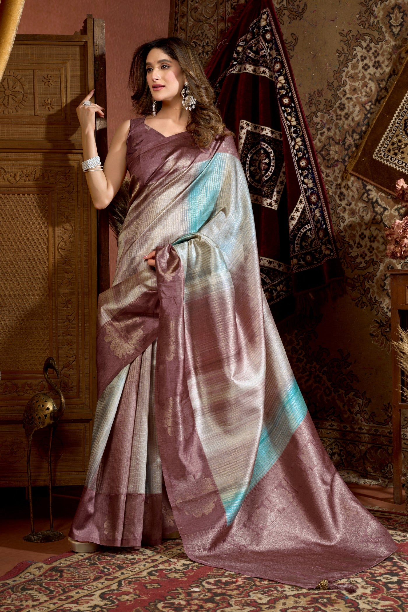 Buy MySilkLove Taupe Purple Banarasi Soft Silk Saree Online