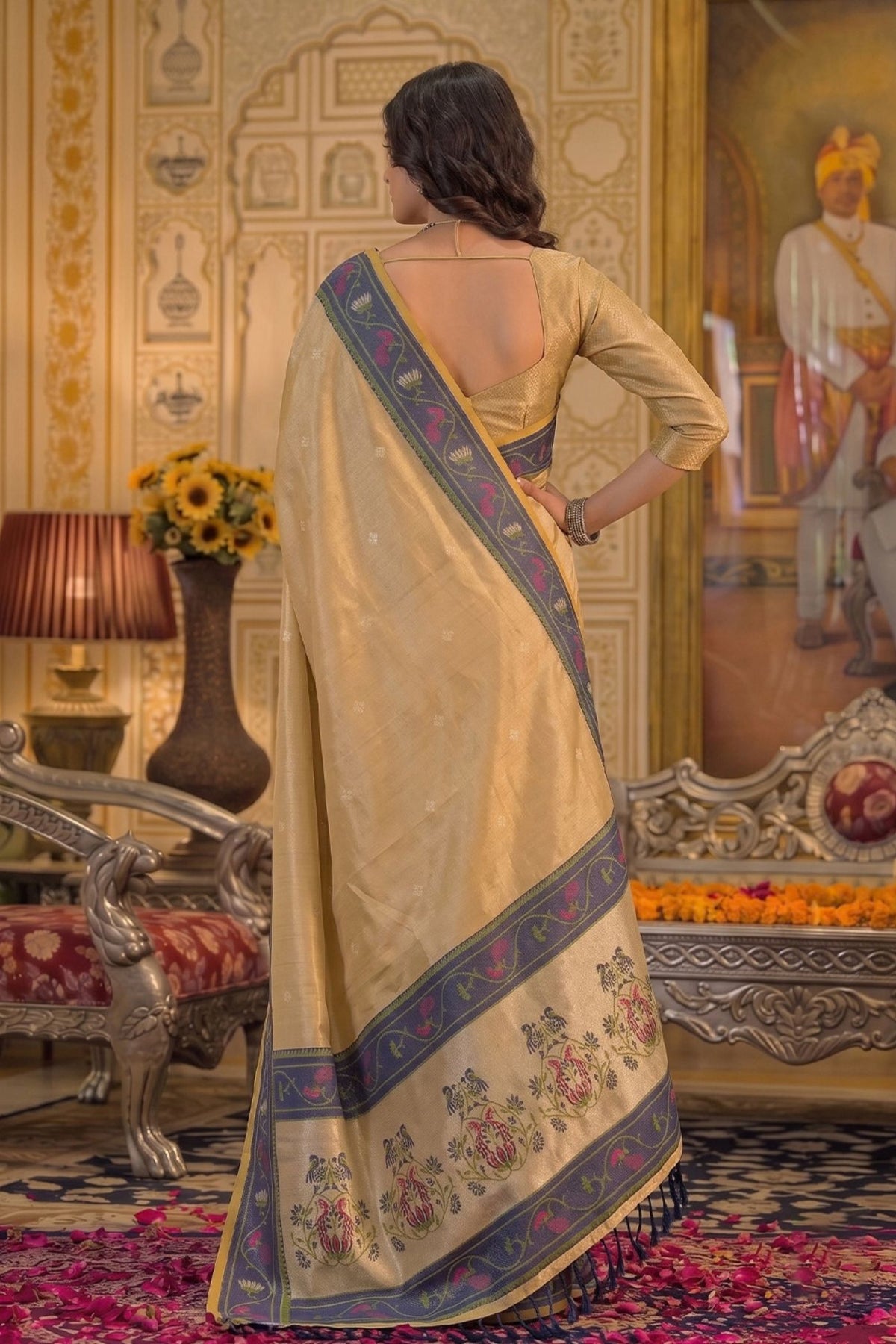 Buy MySilkLove Hazelnut Beige Woven Tissue Silk Saree Online