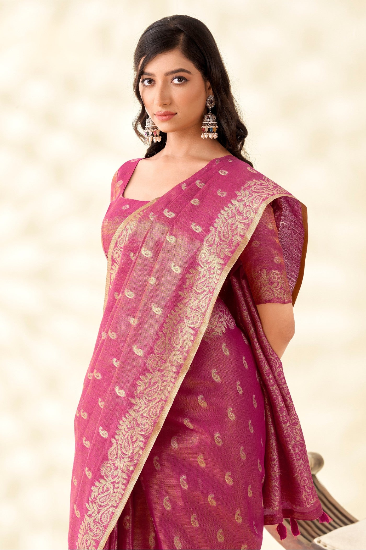 Buy MySilkLove Bush Pink Woven Tissue Linen Saree Online