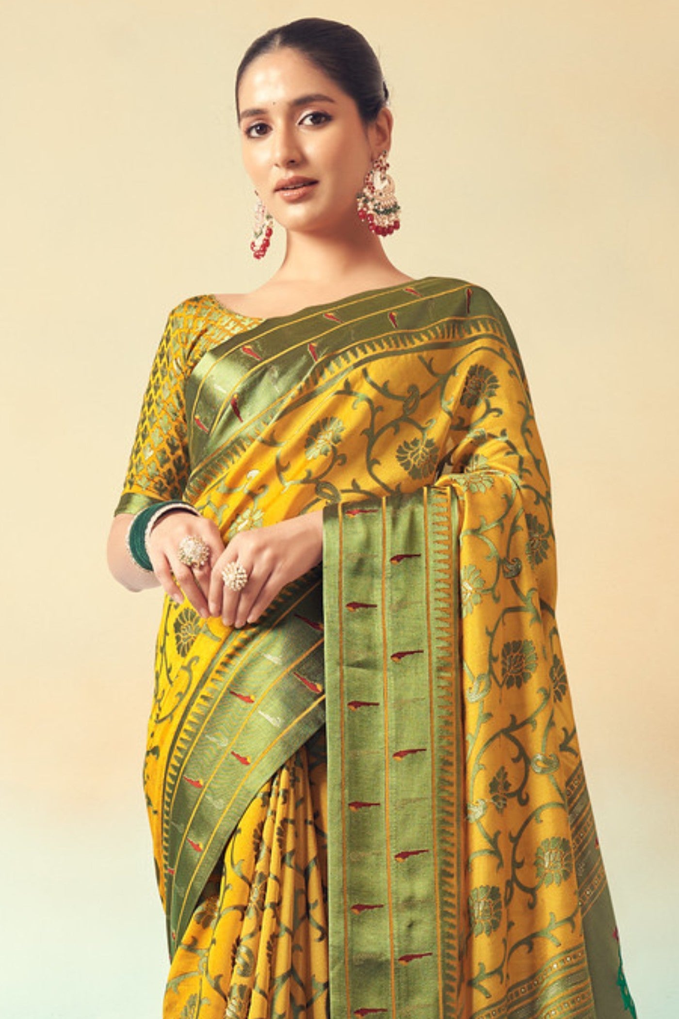 Buy MySilkLove Tulip Yellow Designer Banarasi Georgette Saree Online
