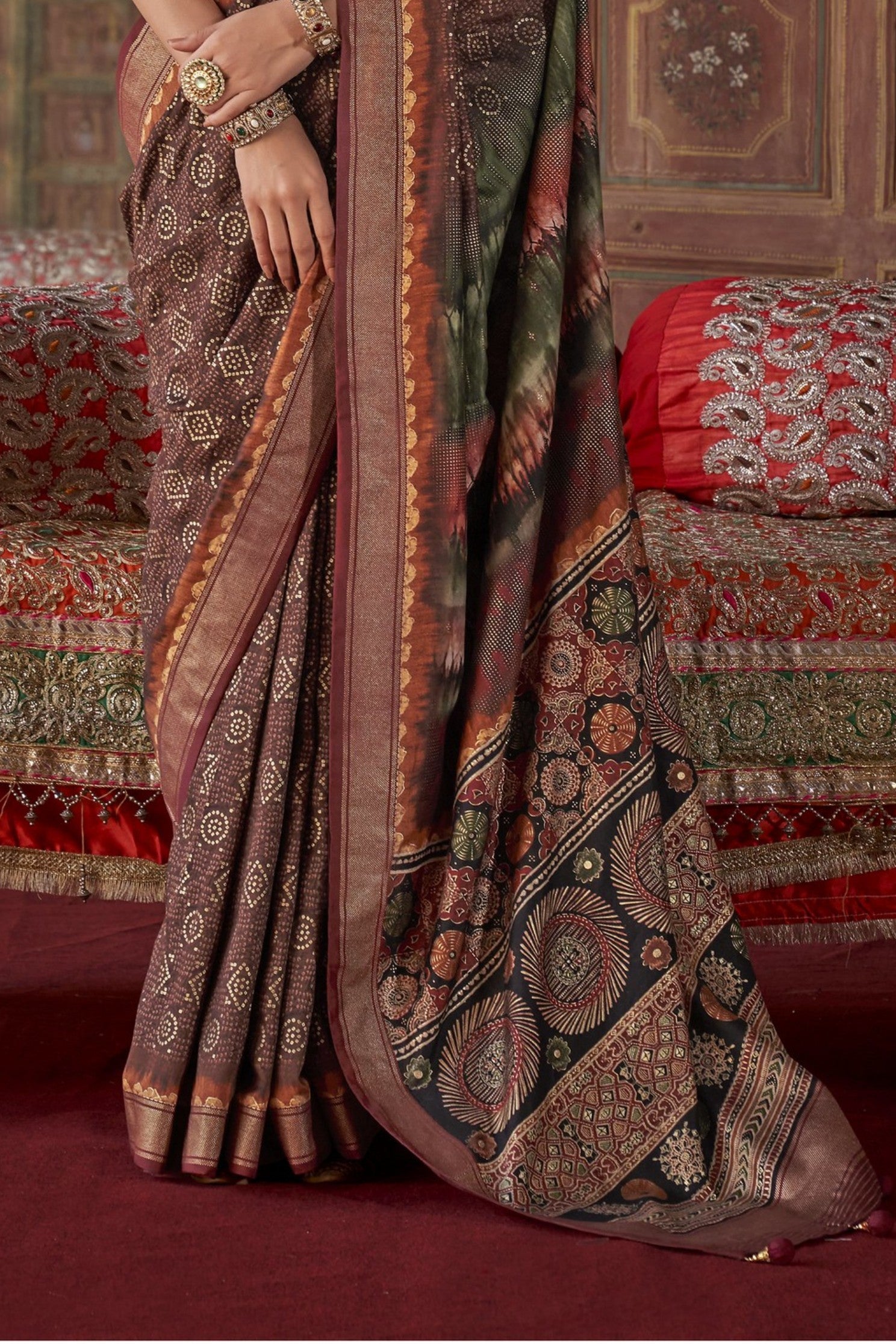 Buy MySilkLove Smoky Topaz Brown Printed Banarasi Saree Online