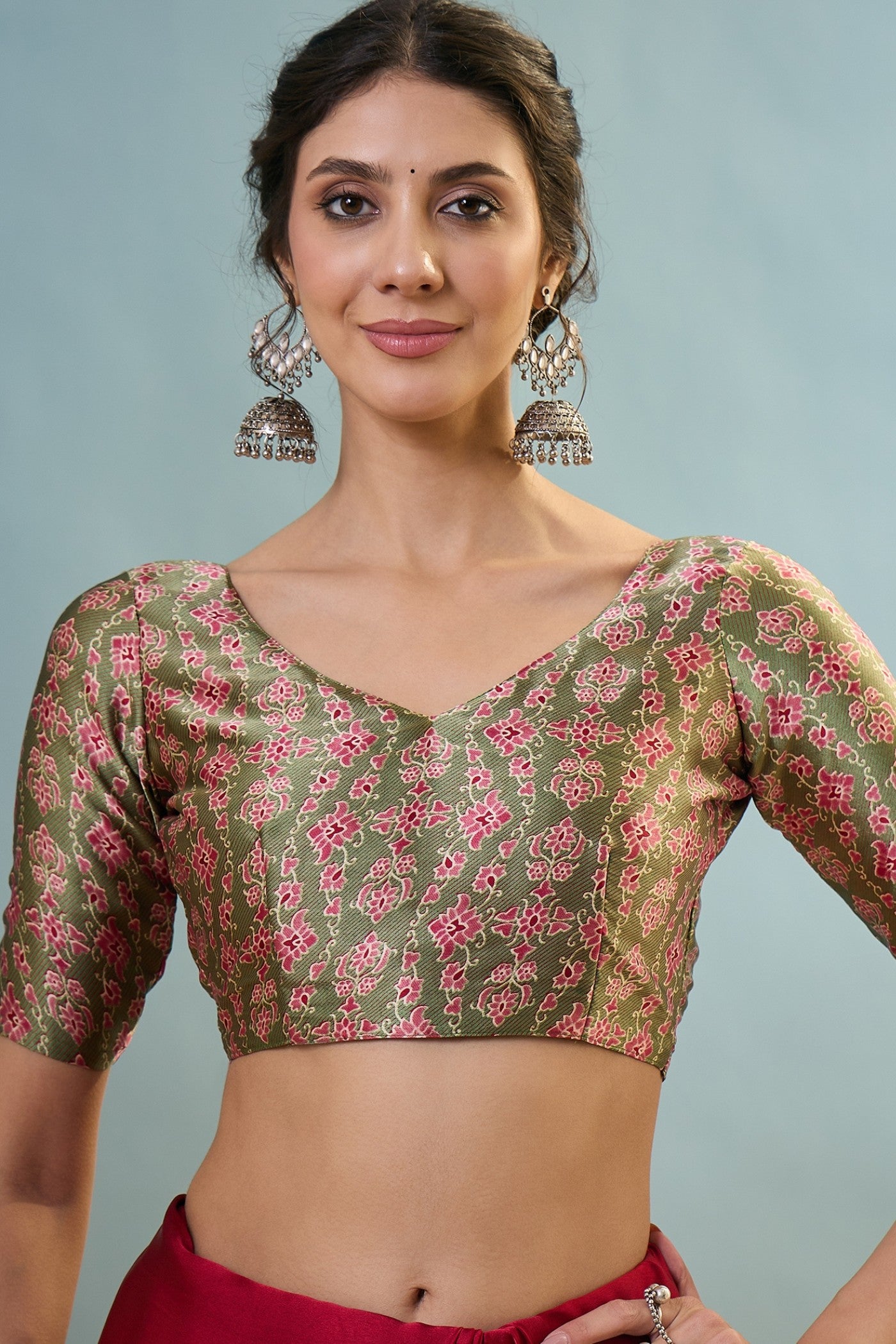 Buy MySilkLove Lumen Red Ajrakh Printed Satin Crepe Silk Saree Online